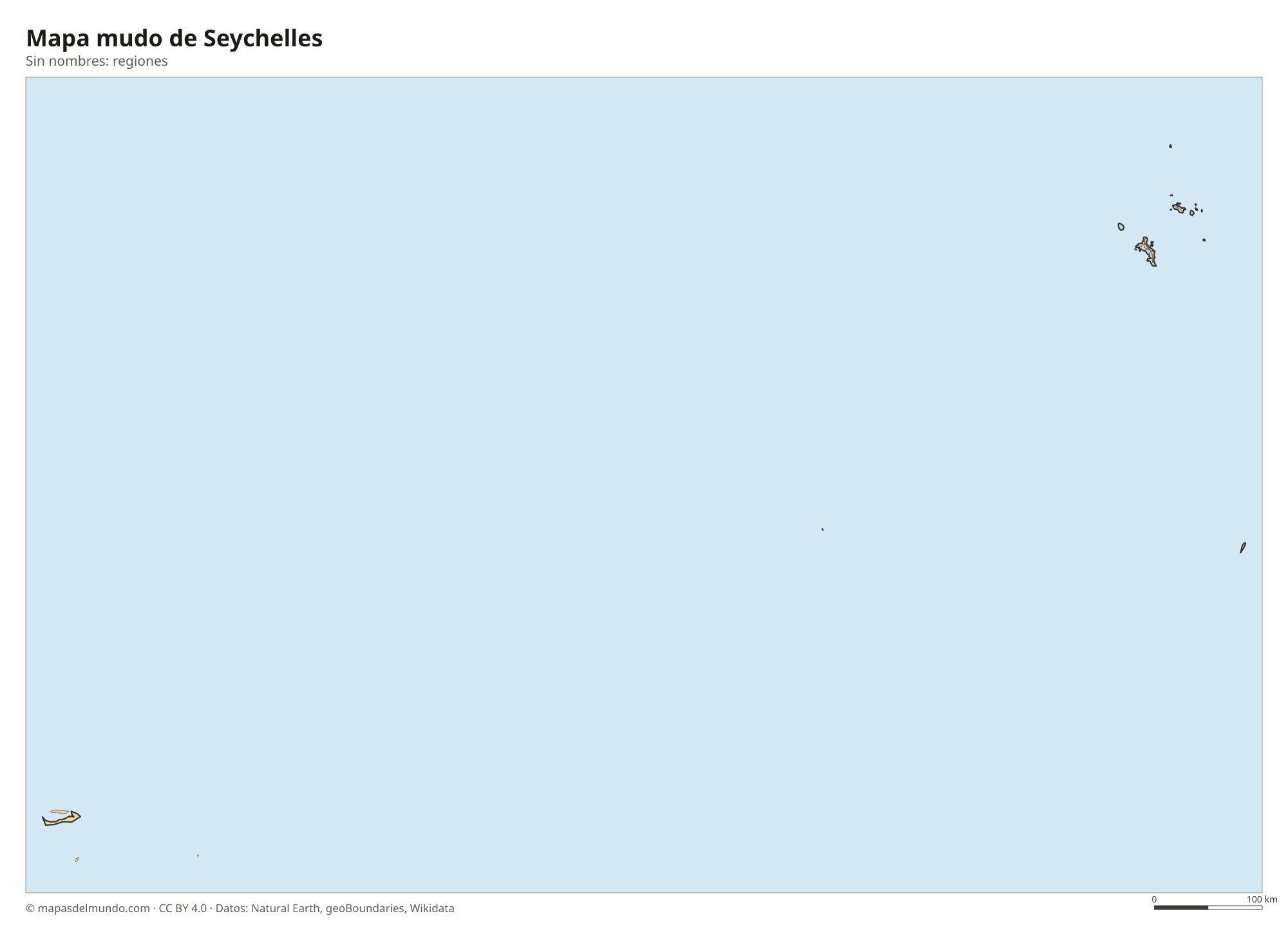 Mapa mudo de Seychelles sin nombres