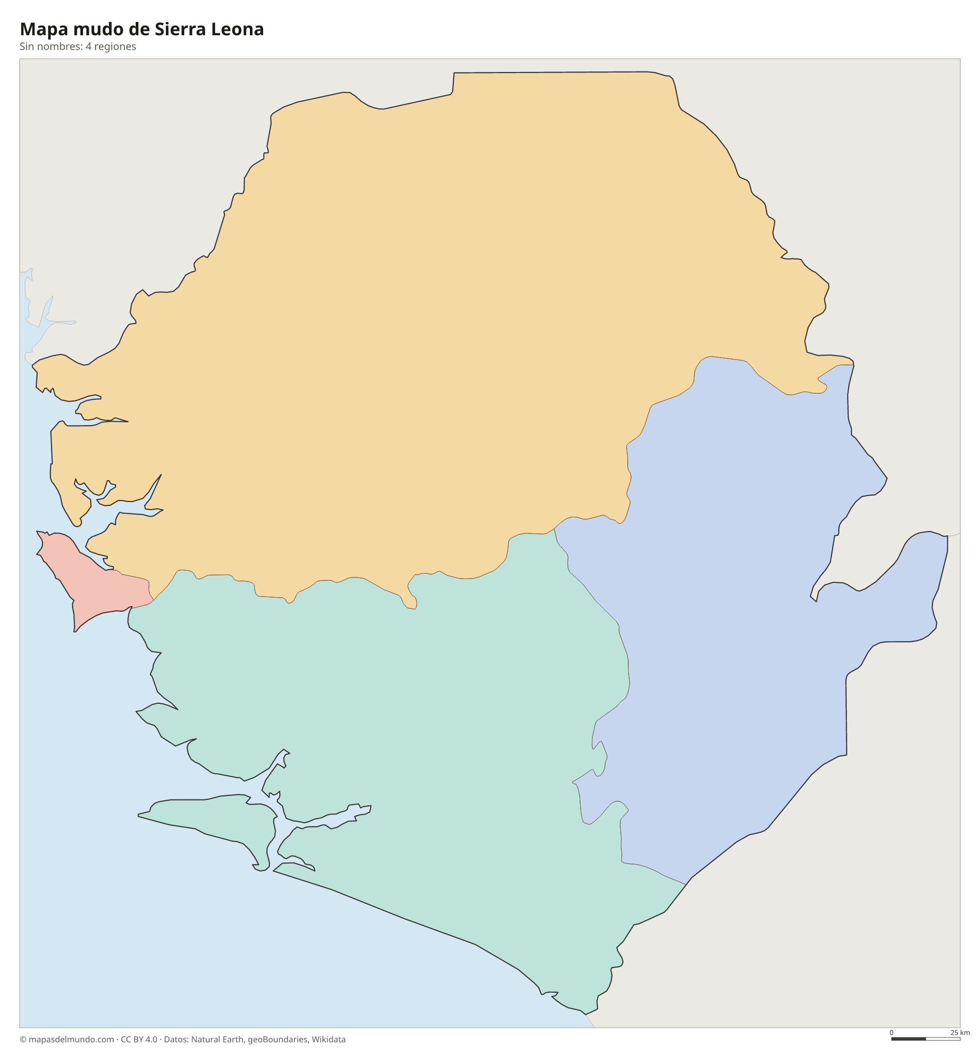 Mapa mudo de Sierra Leona sin nombres