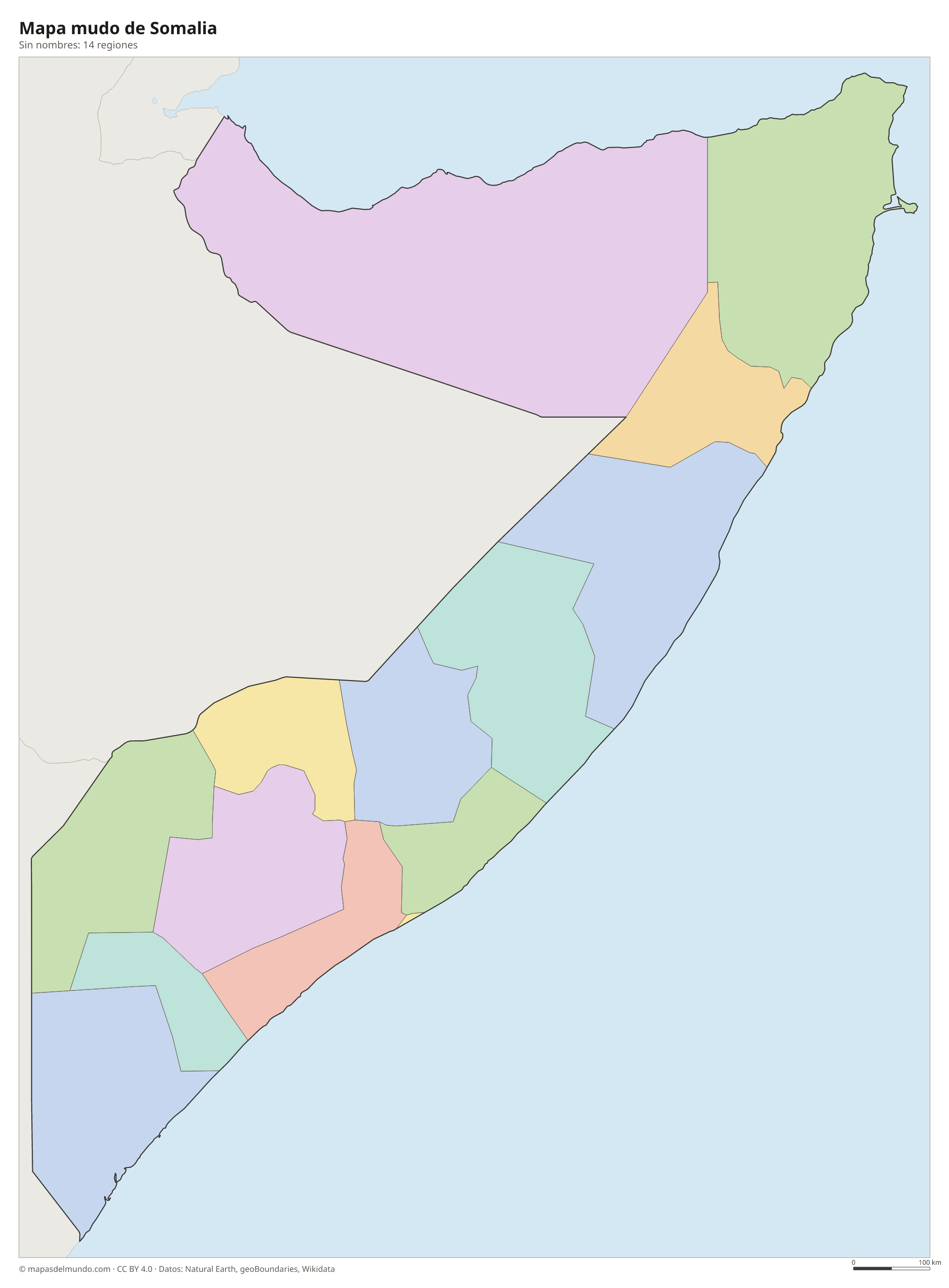 Mapa mudo de Somalia sin nombres