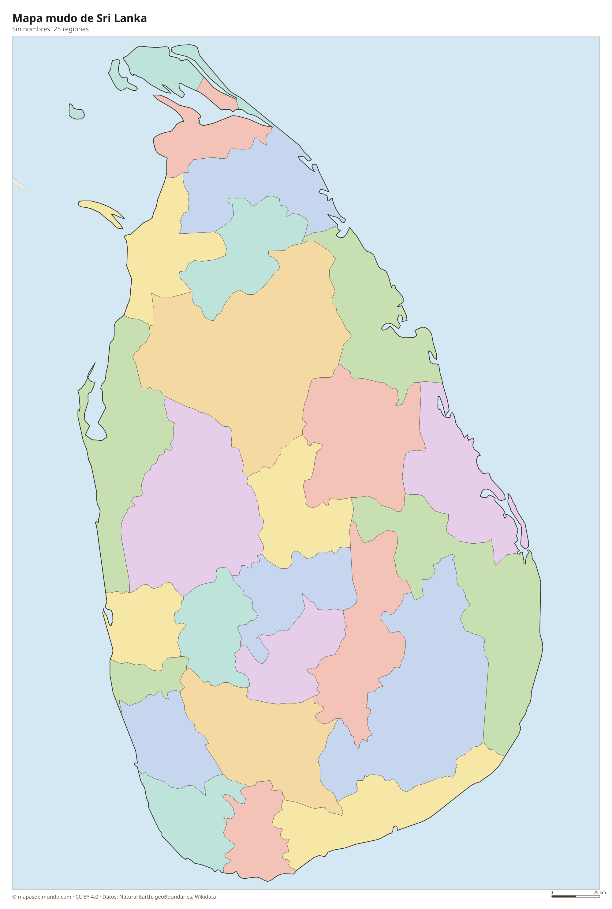 Mapa mudo de Sri Lanka sin nombres