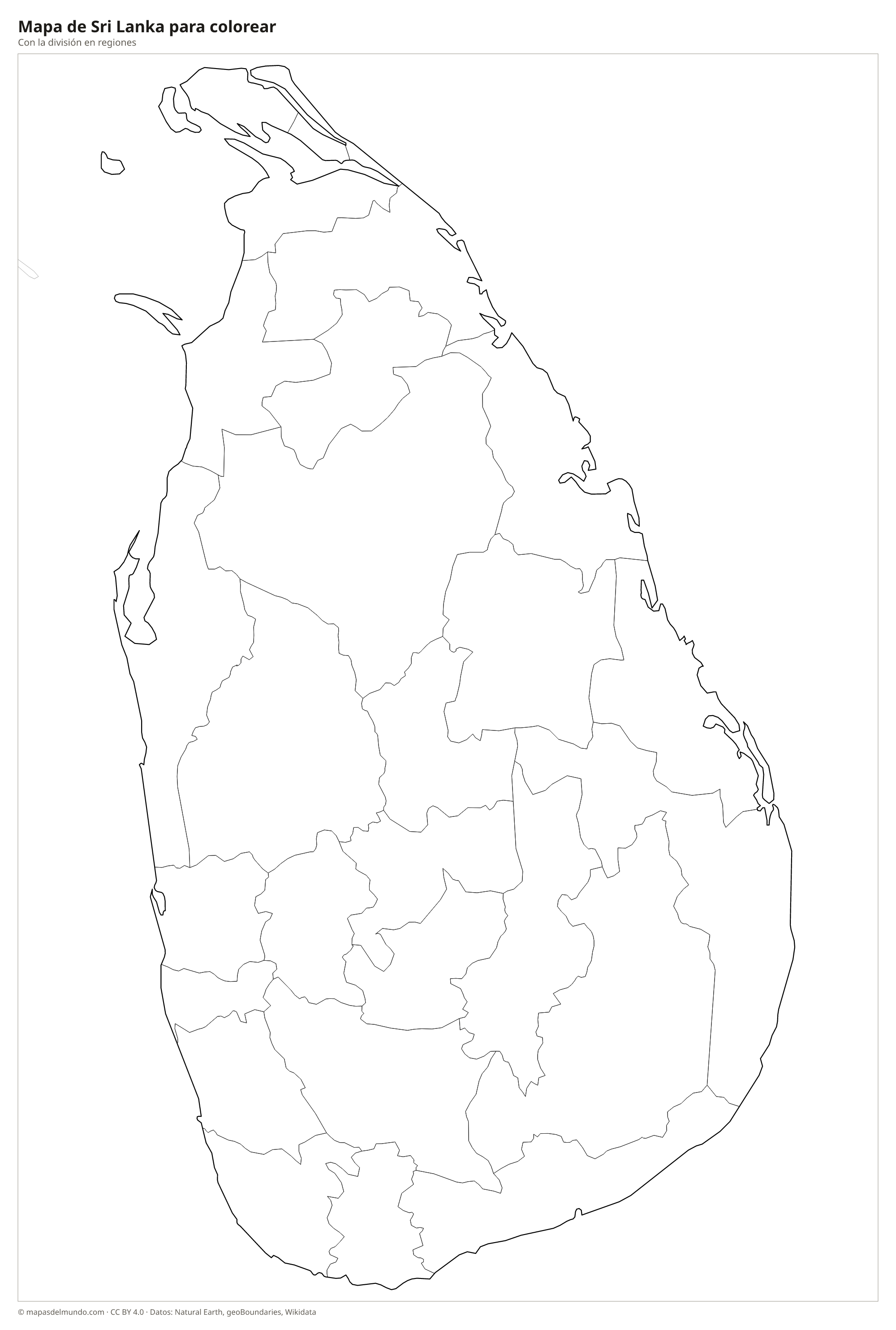 Mapa de Sri Lanka para colorear