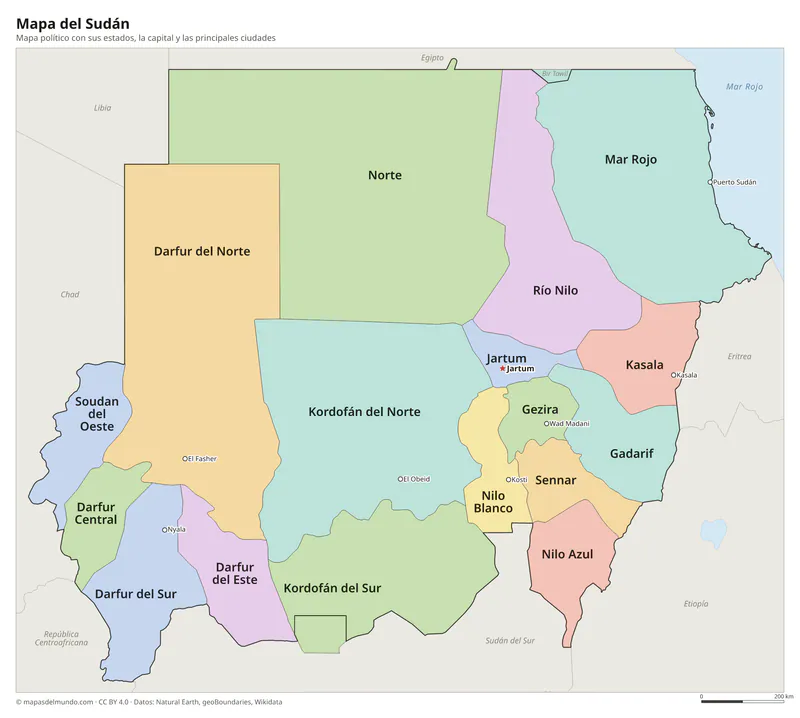 Mapa del Sudán