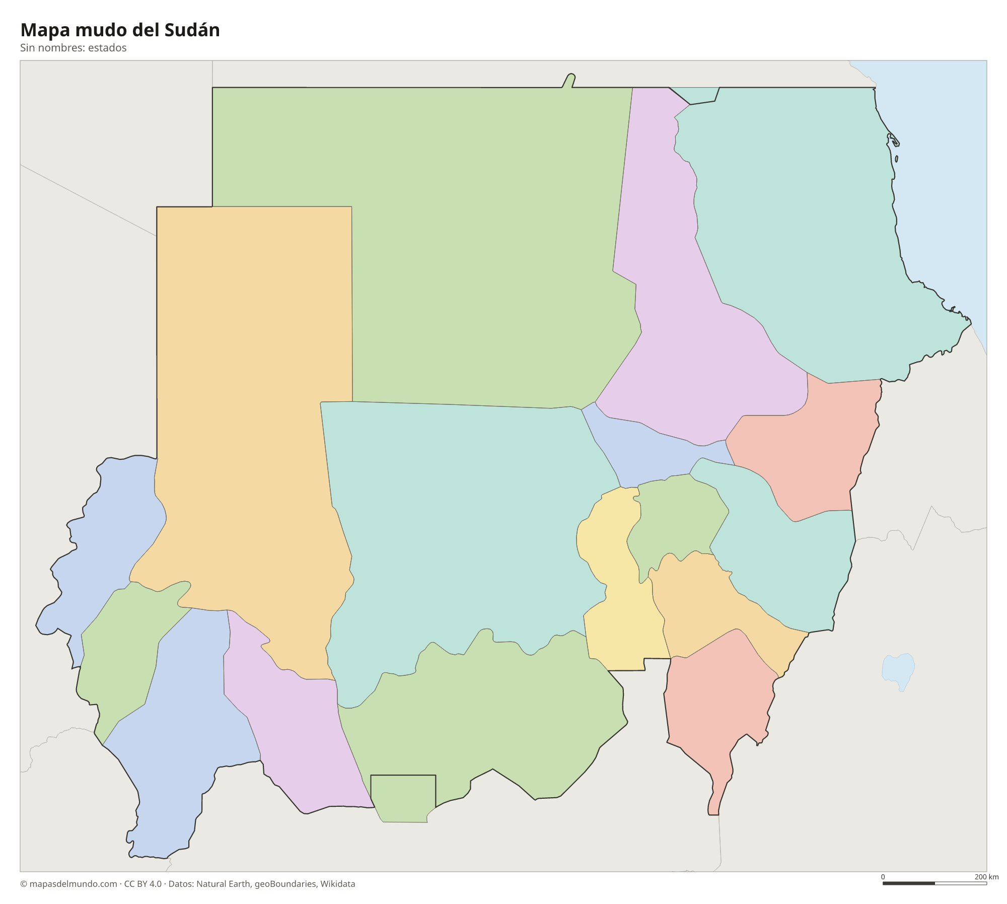 Mapa mudo del Sudán sin nombres