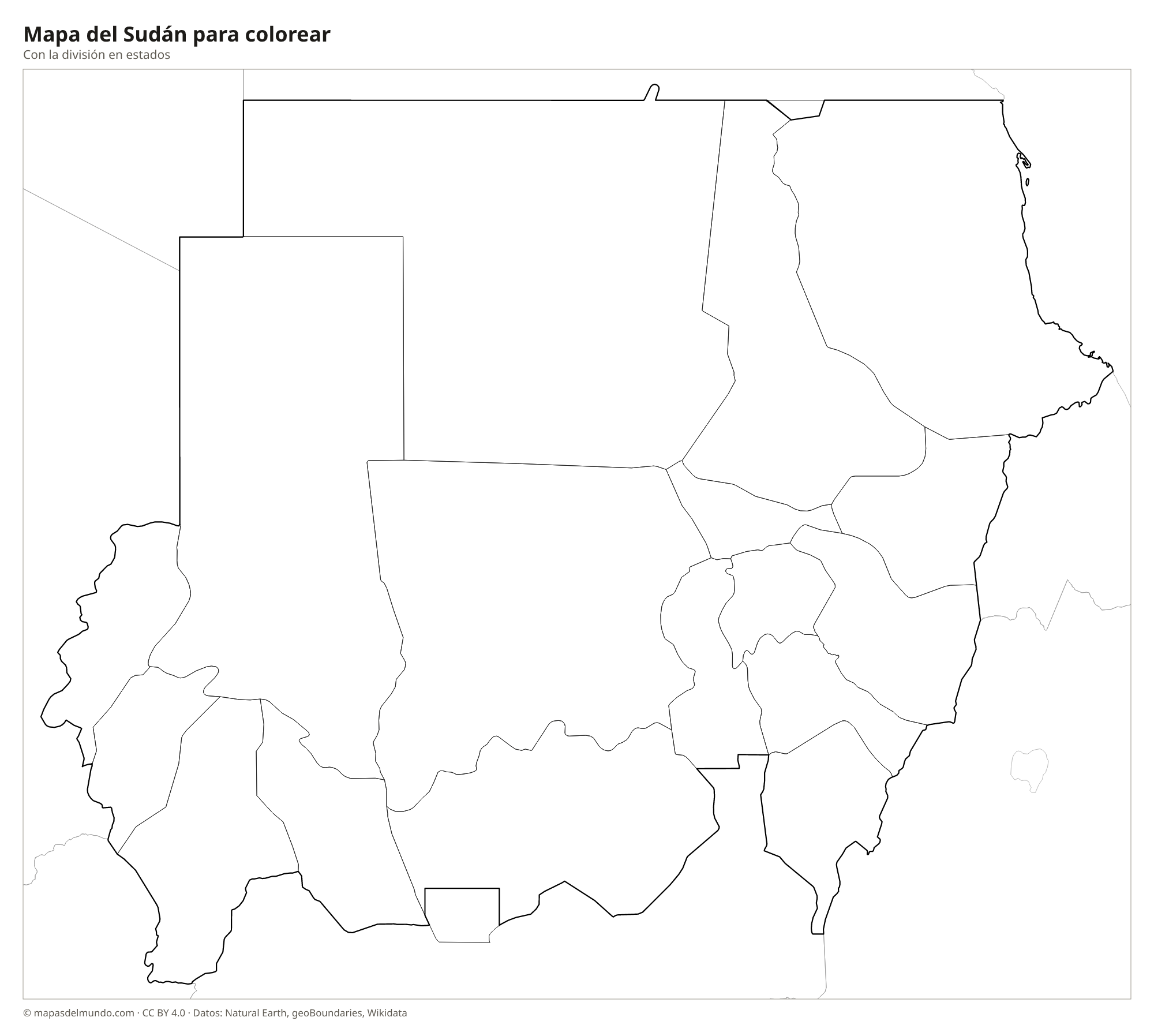 Mapa del Sudán para colorear
