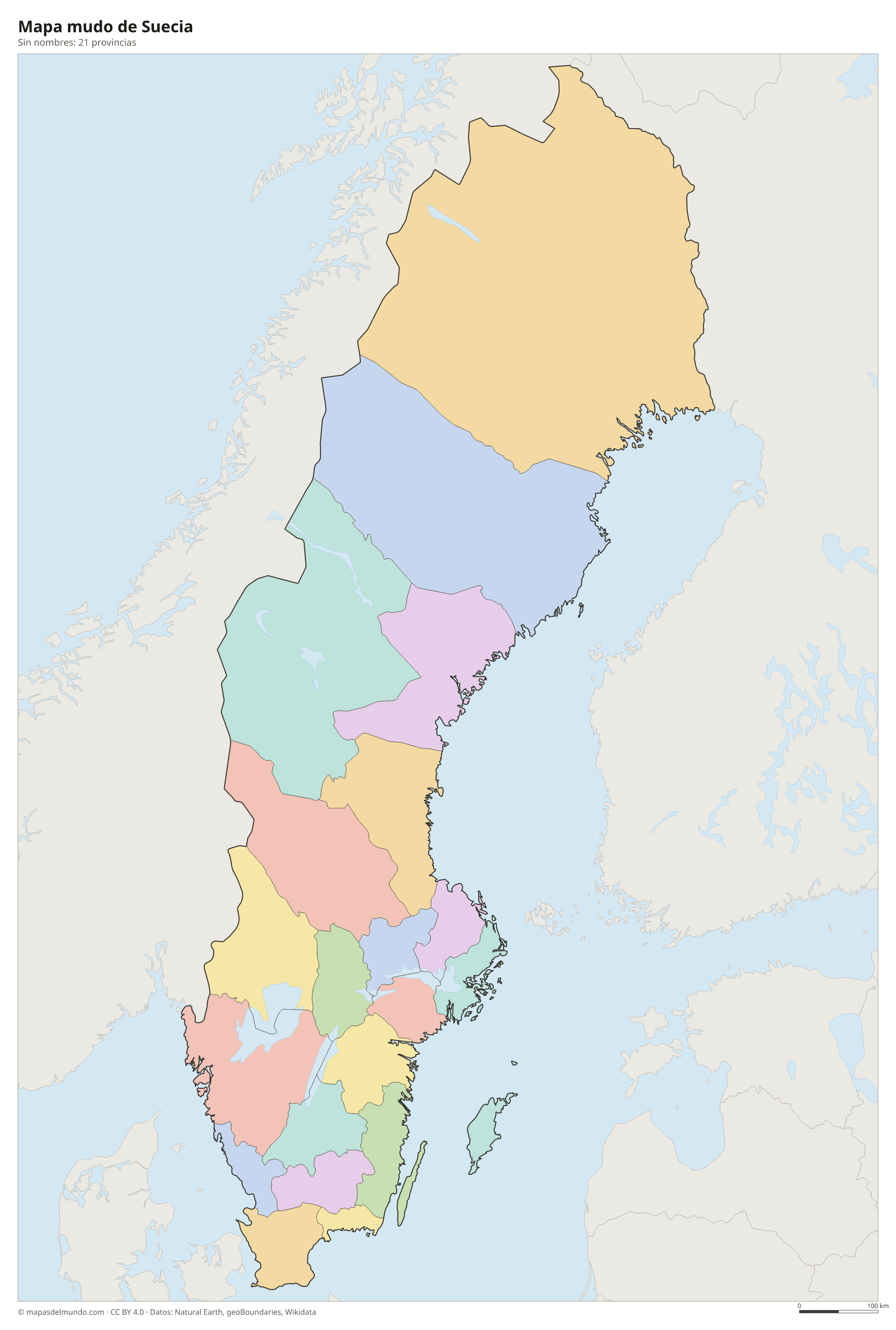 Mapa mudo de Suecia sin nombres