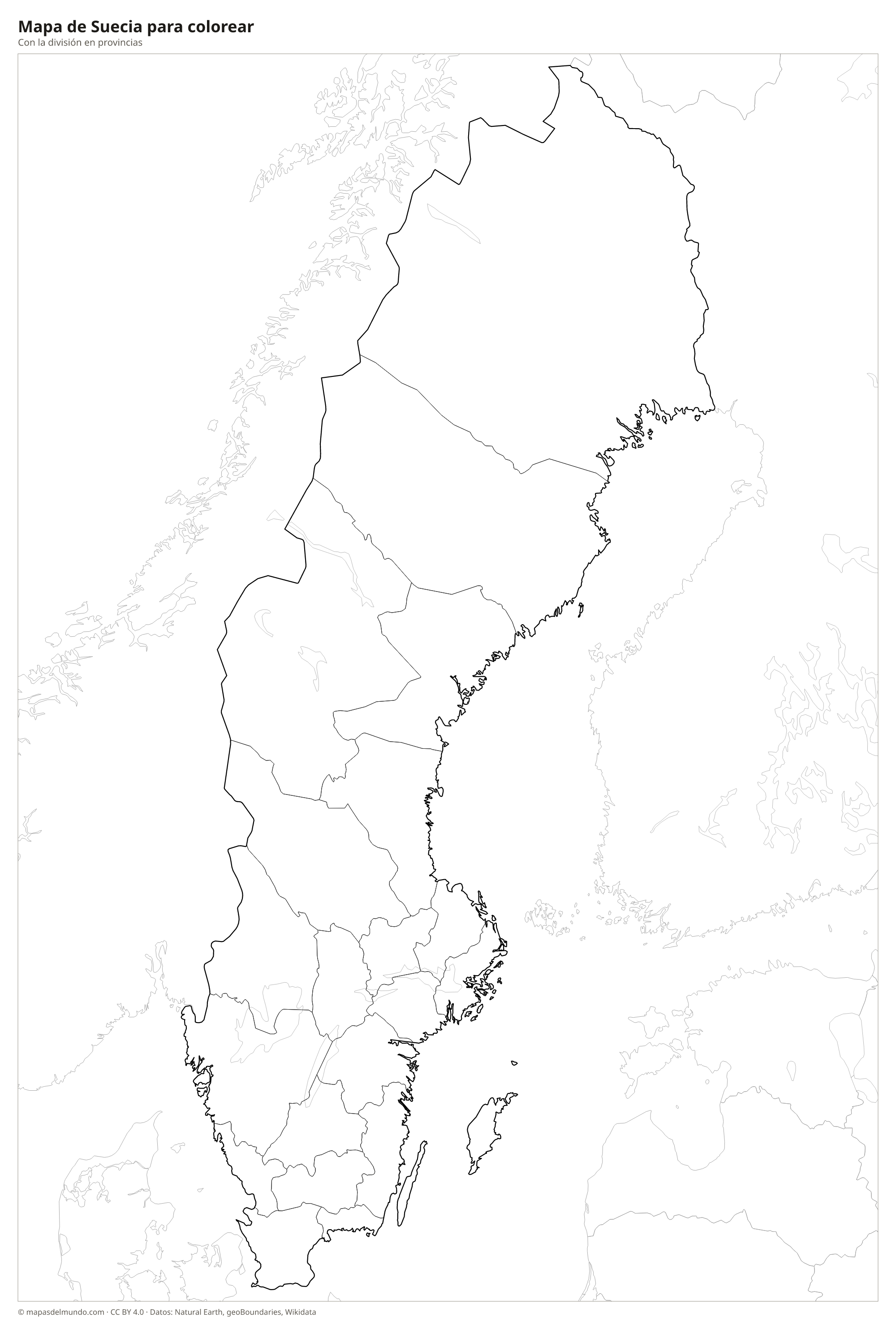 Mapa de Suecia para colorear