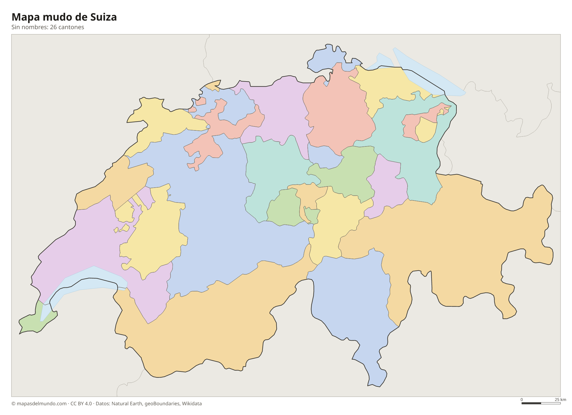 Mapa mudo de Suiza sin nombres