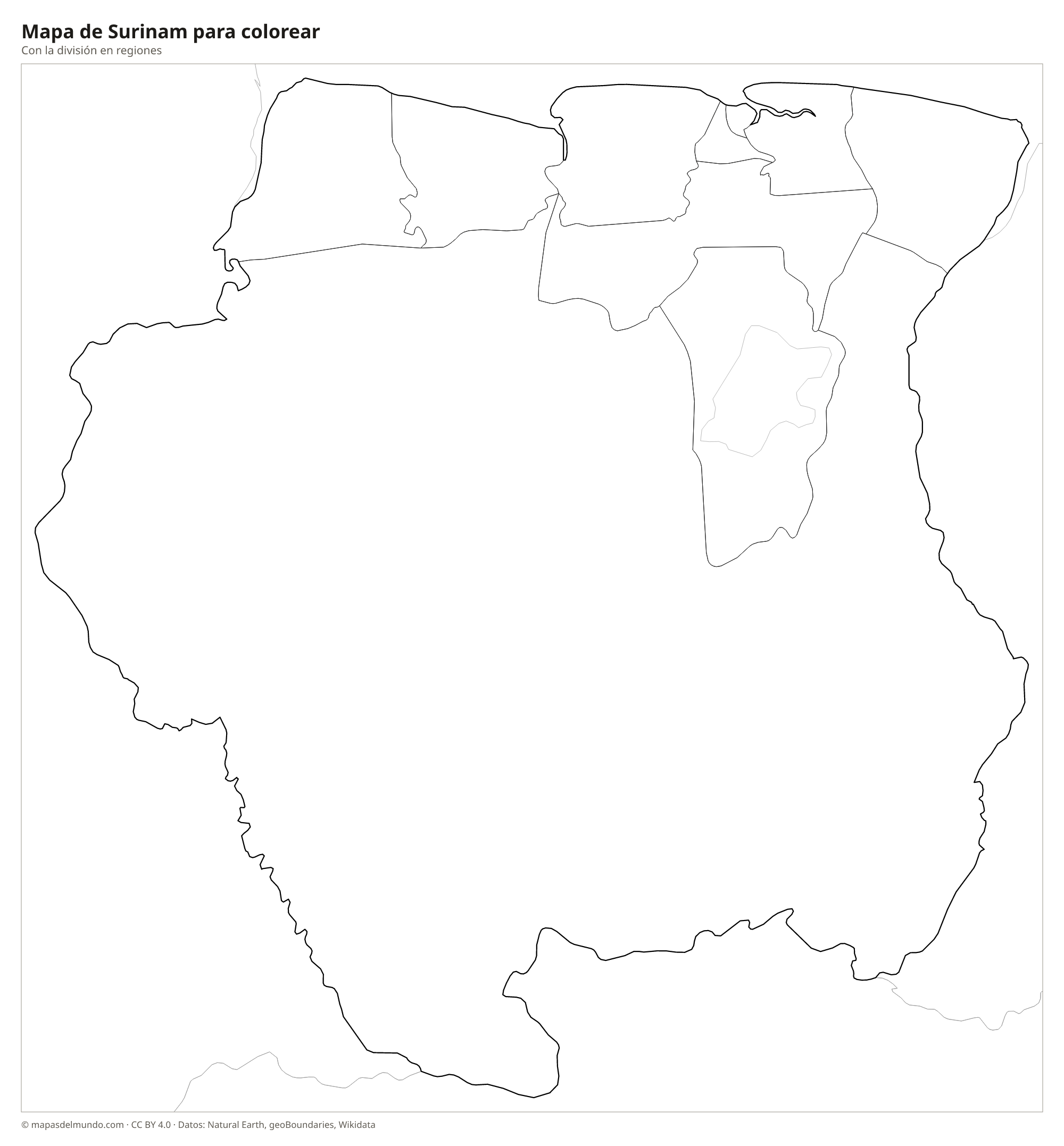 Mapa de Surinam para colorear