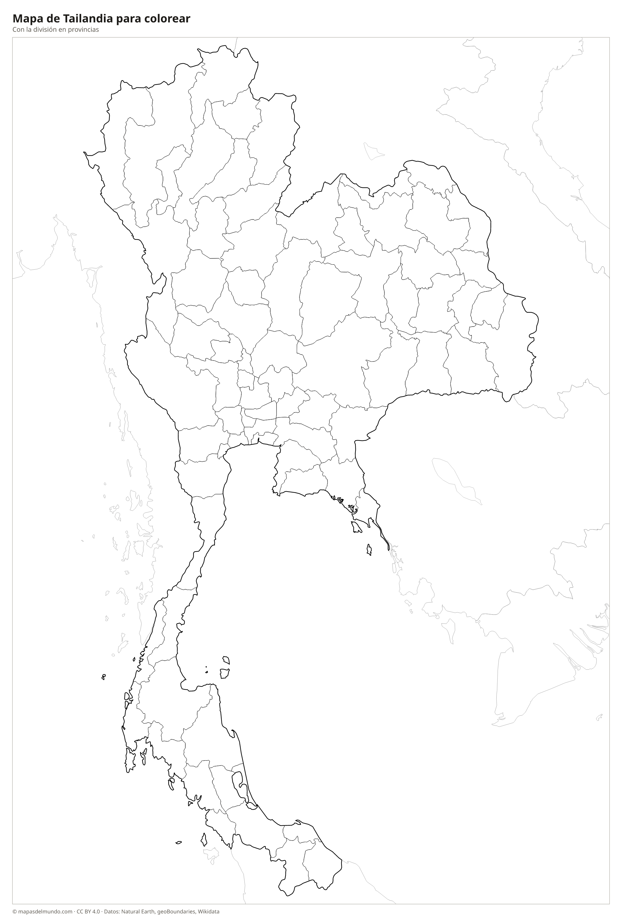 Mapa de Tailandia para colorear