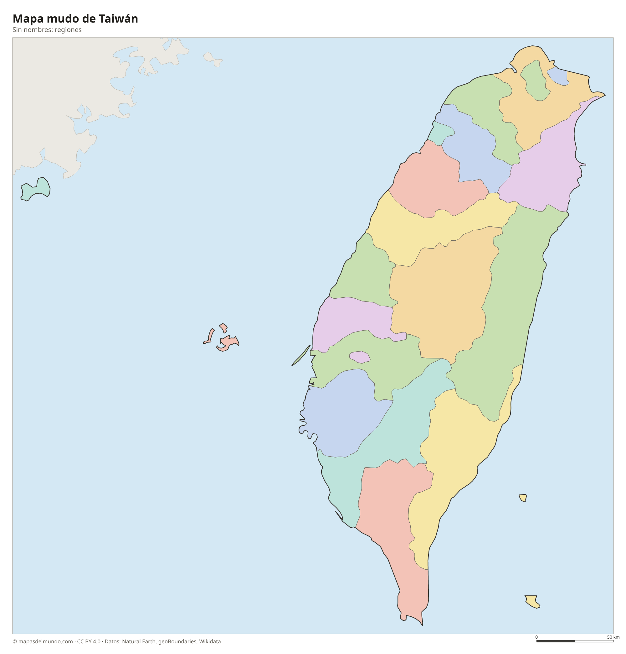Mapa mudo de Taiwán sin nombres