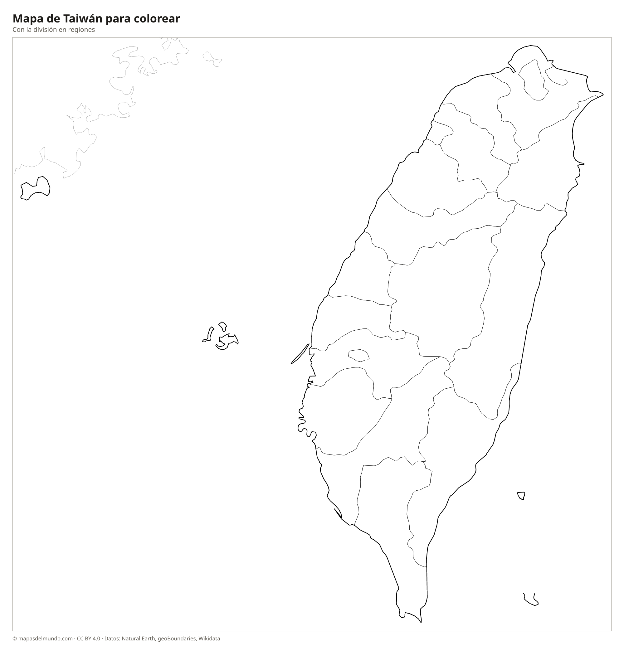 Mapa de Taiwán para colorear