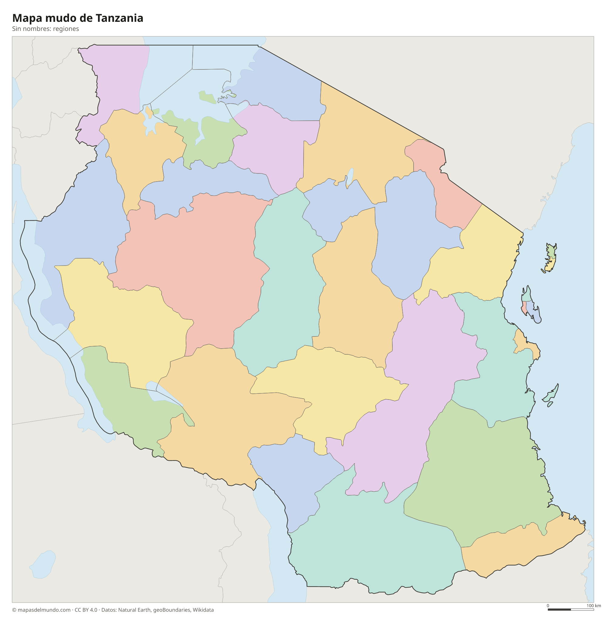 Mapa mudo de Tanzania sin nombres