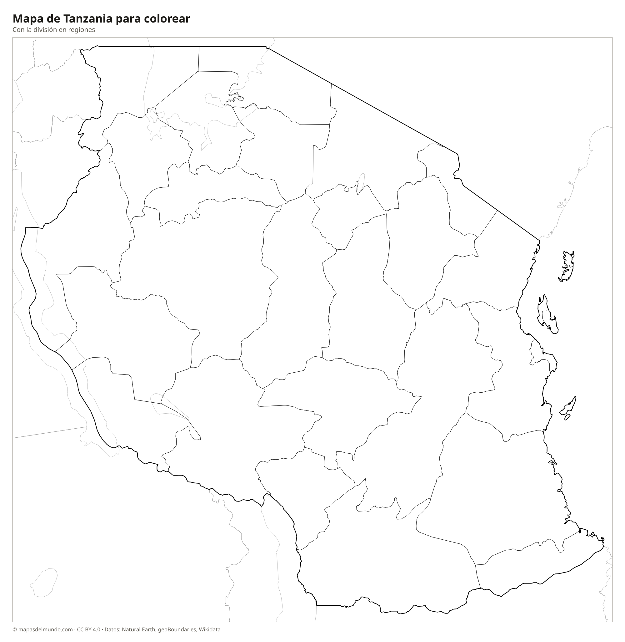 Mapa de Tanzania para colorear