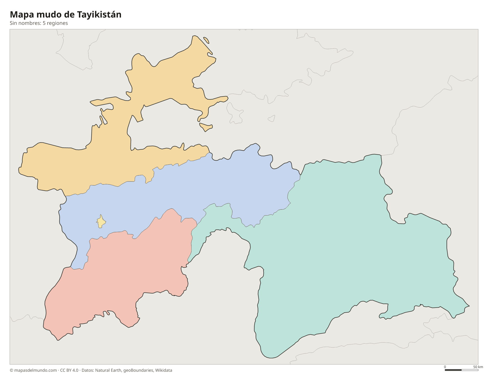Mapa mudo de Tayikistán sin nombres