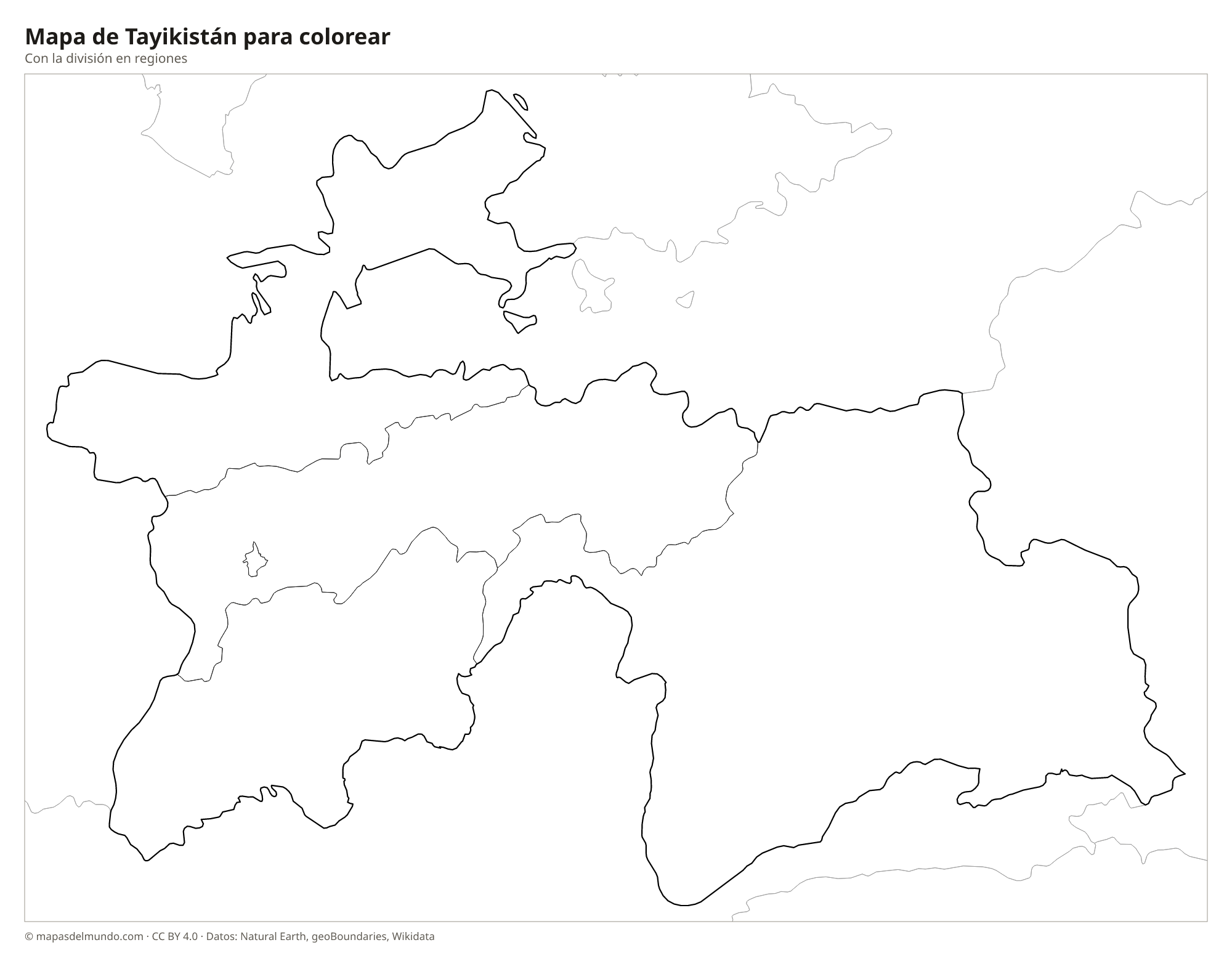 Mapa de Tayikistán para colorear