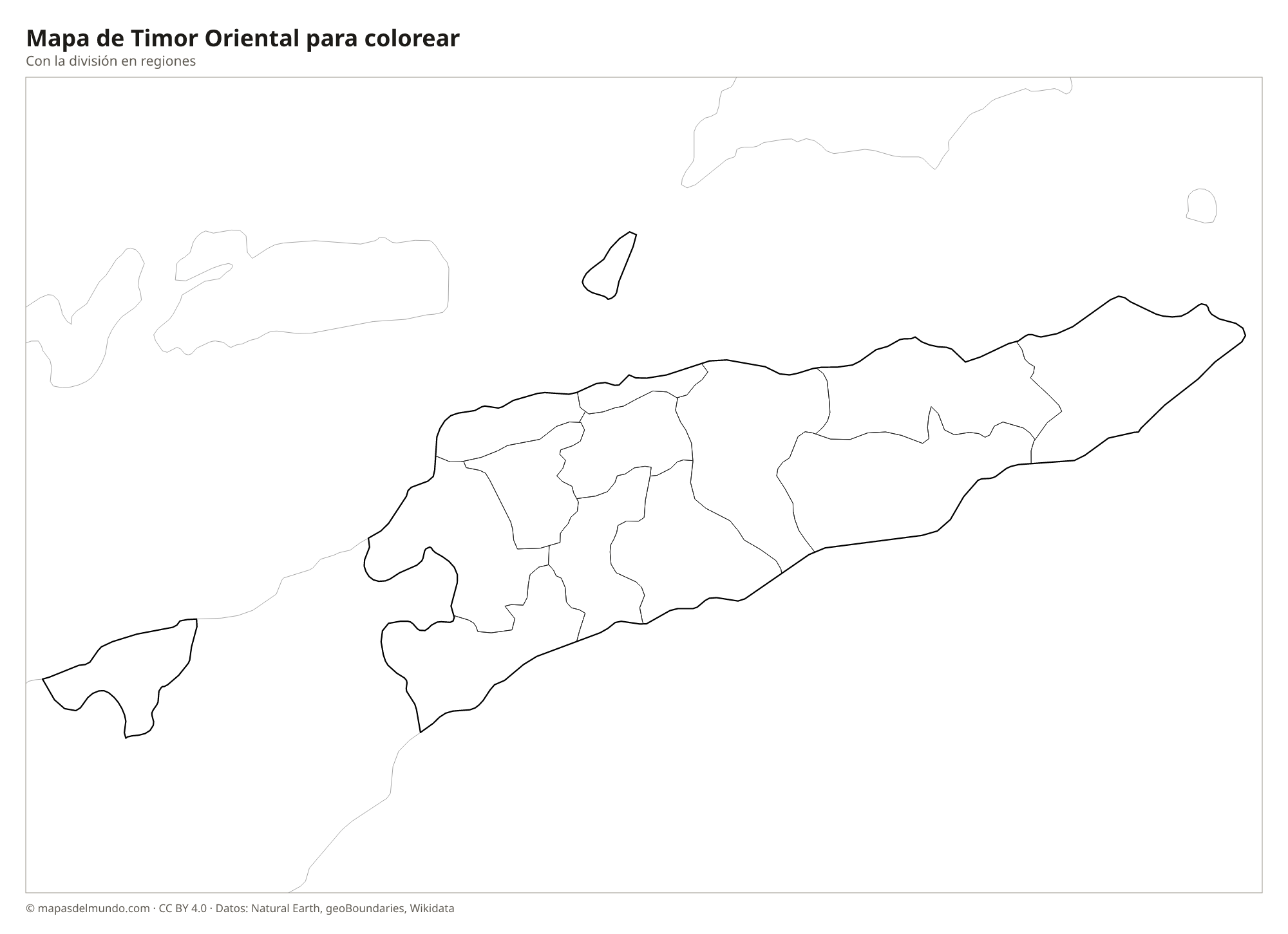 Mapa de Timor Oriental para colorear