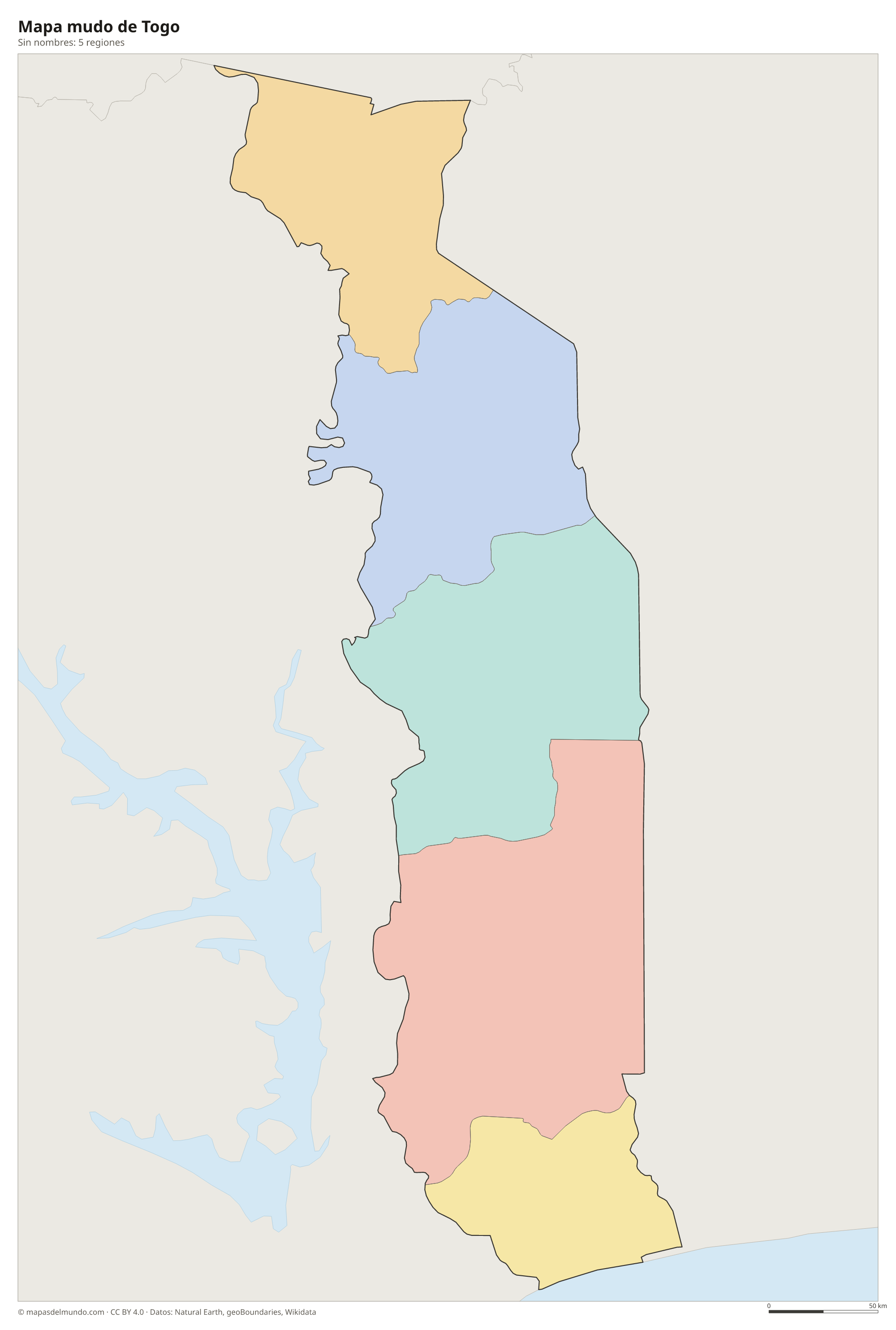 Mapa mudo de Togo sin nombres