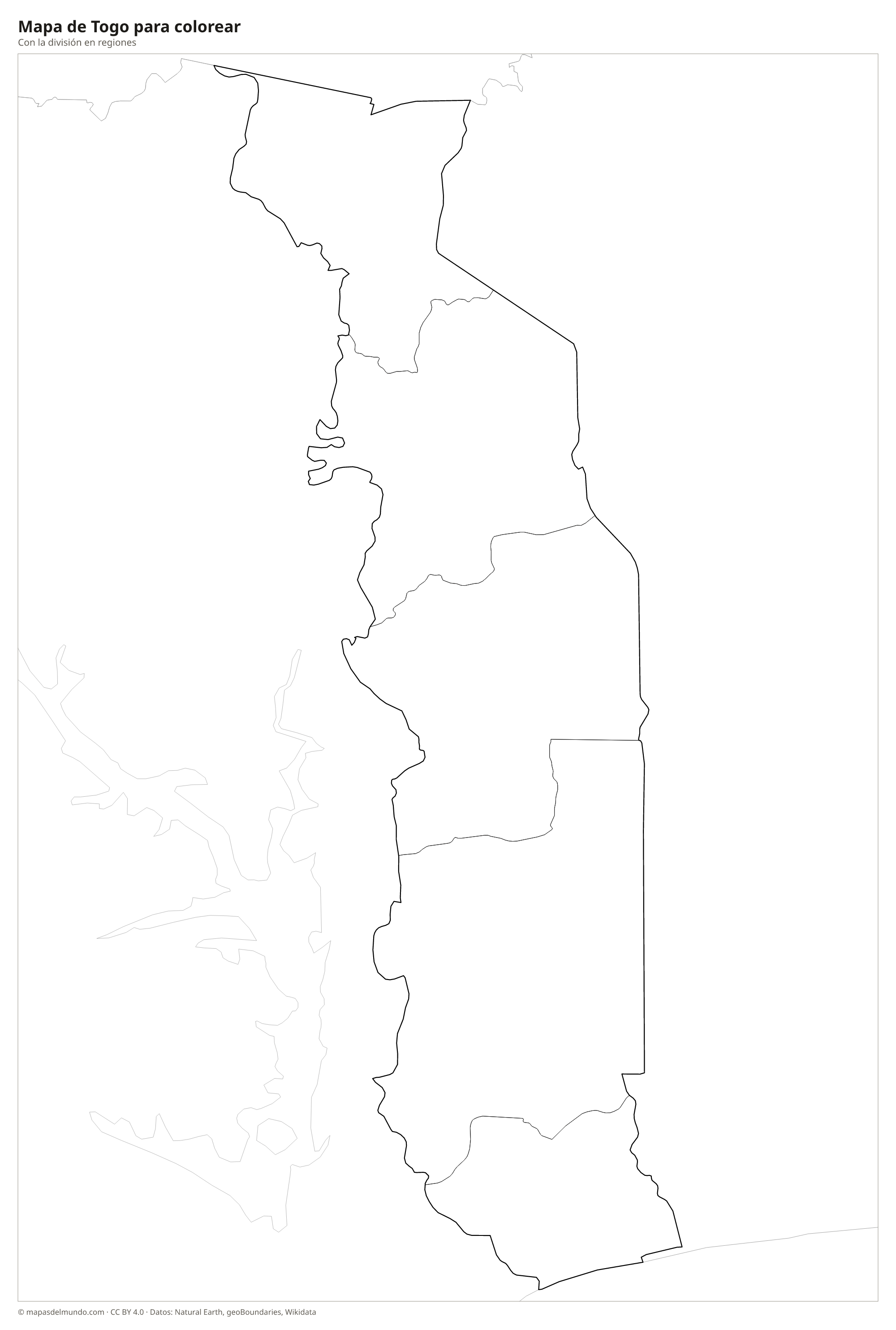 Mapa de Togo para colorear
