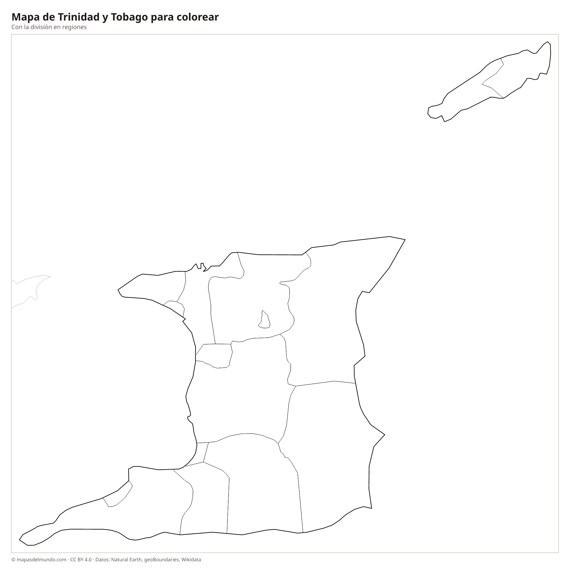 Mapa de Trinidad y Tobago para colorear