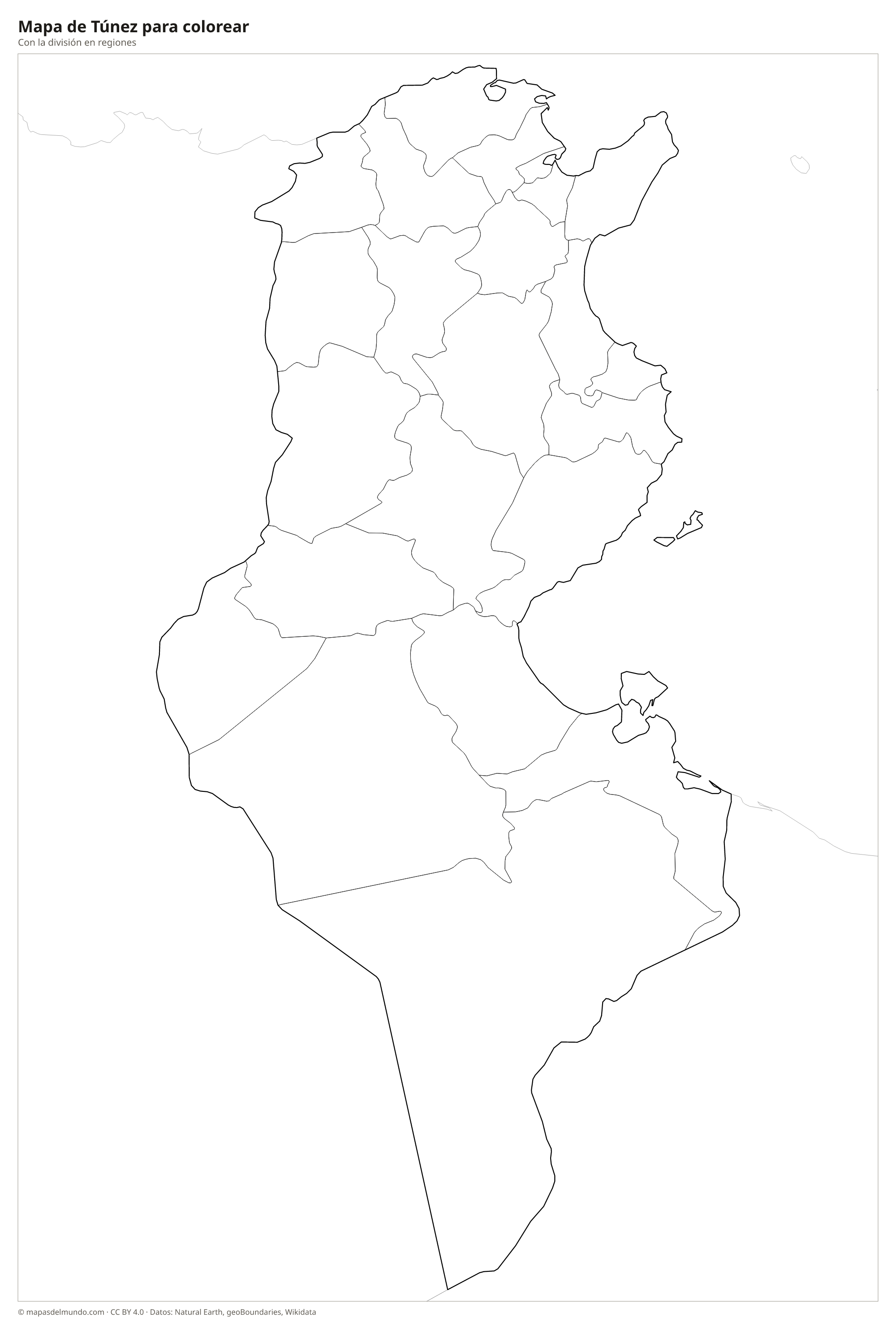 Mapa de Túnez para colorear