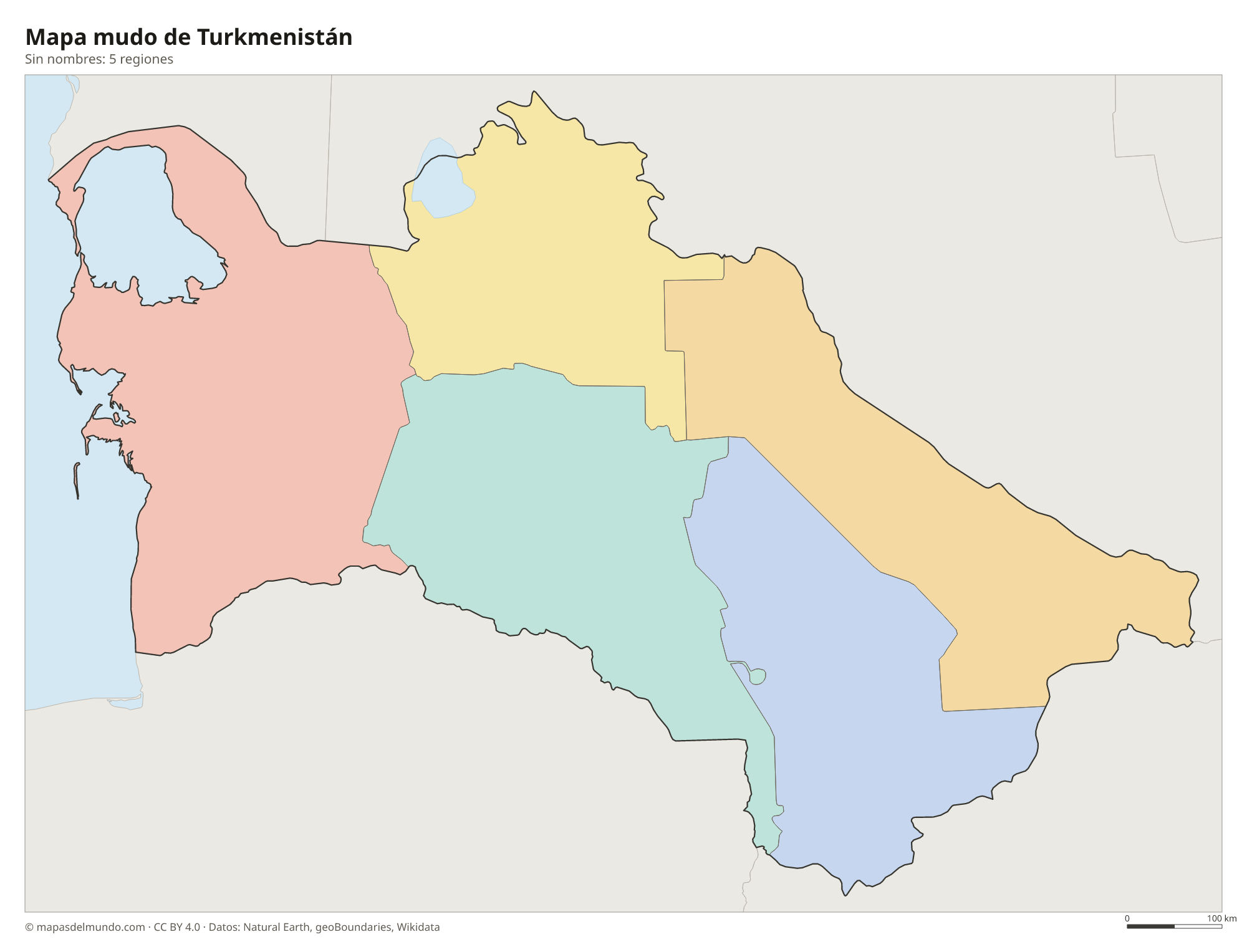 Mapa mudo de Turkmenistán sin nombres