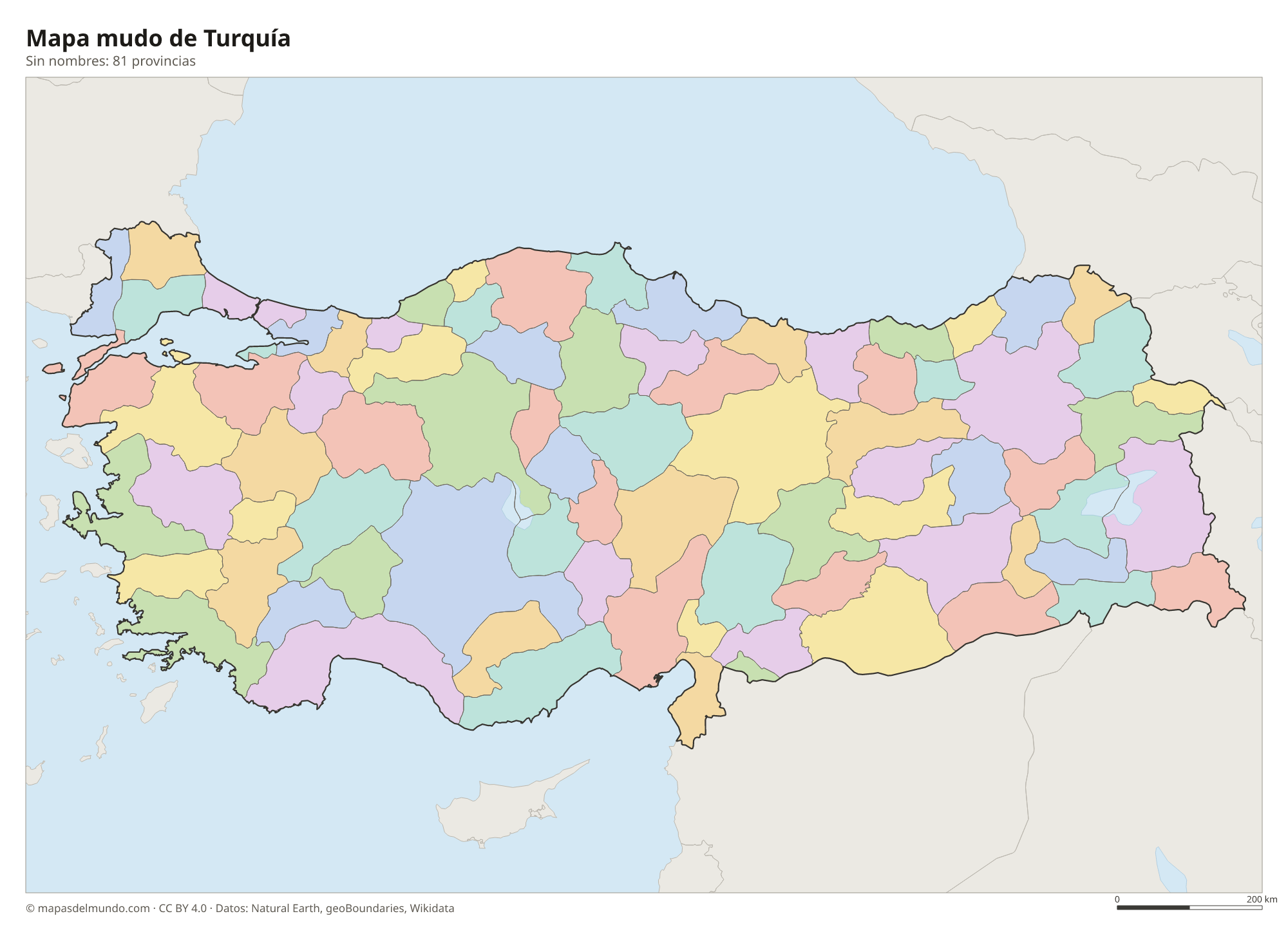 Mapa mudo de Turquía sin nombres