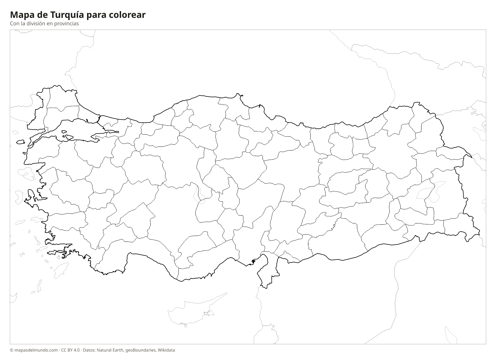 Mapa de Turquía para colorear