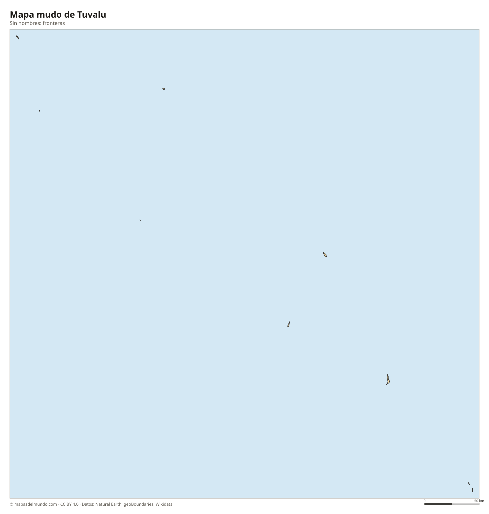 Mapa mudo de Tuvalu sin nombres