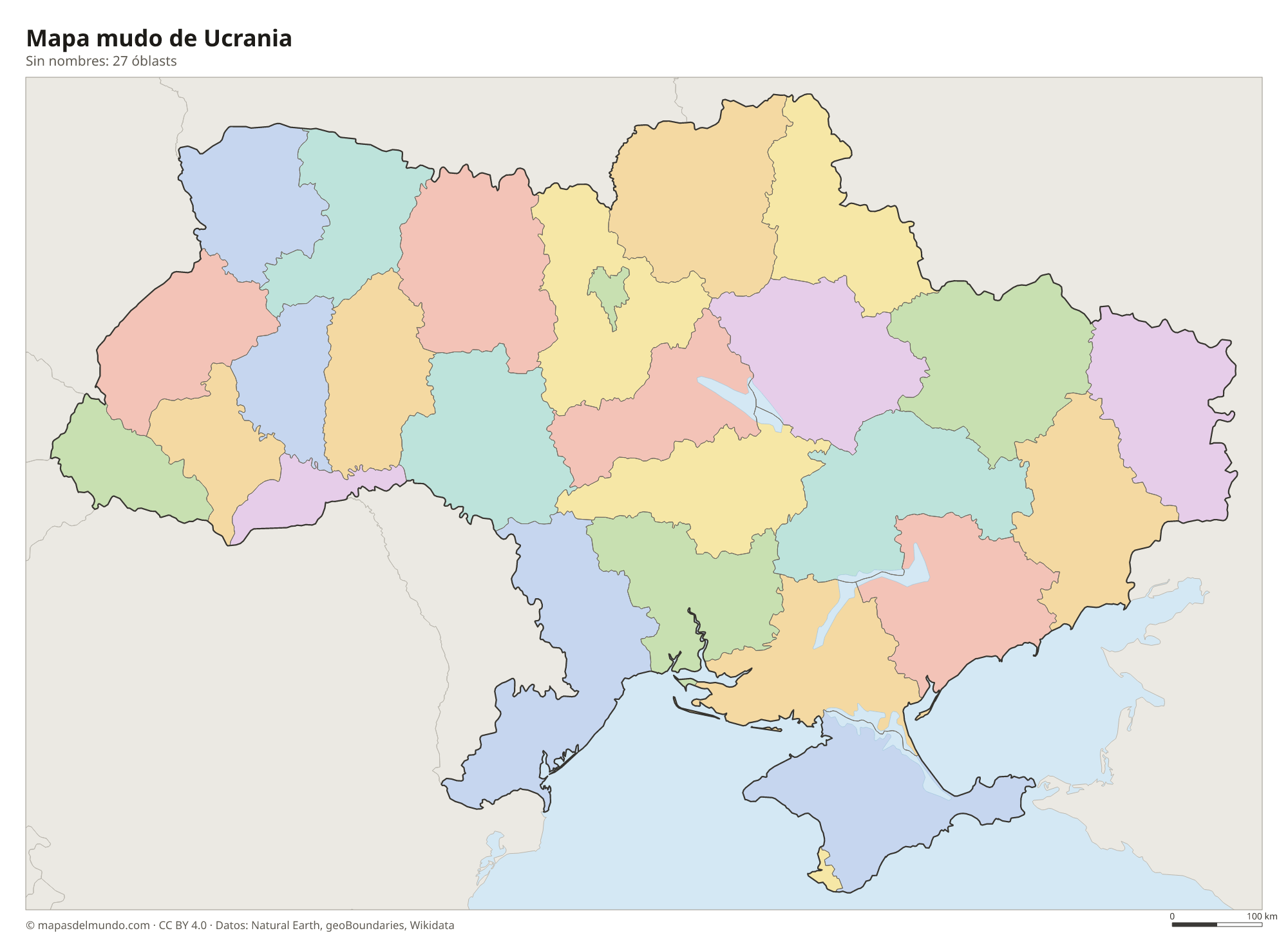 Mapa mudo de Ucrania sin nombres