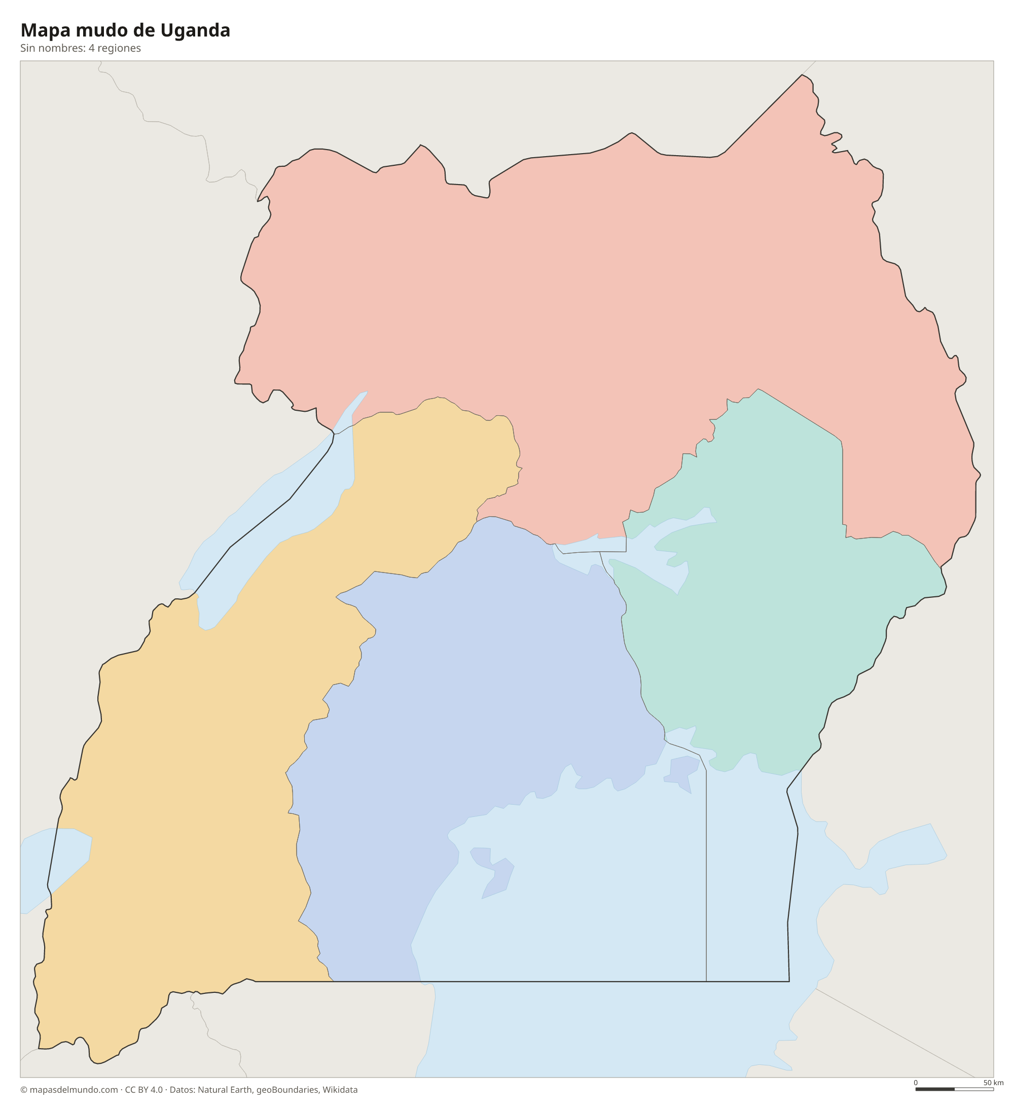 Mapa mudo de Uganda sin nombres