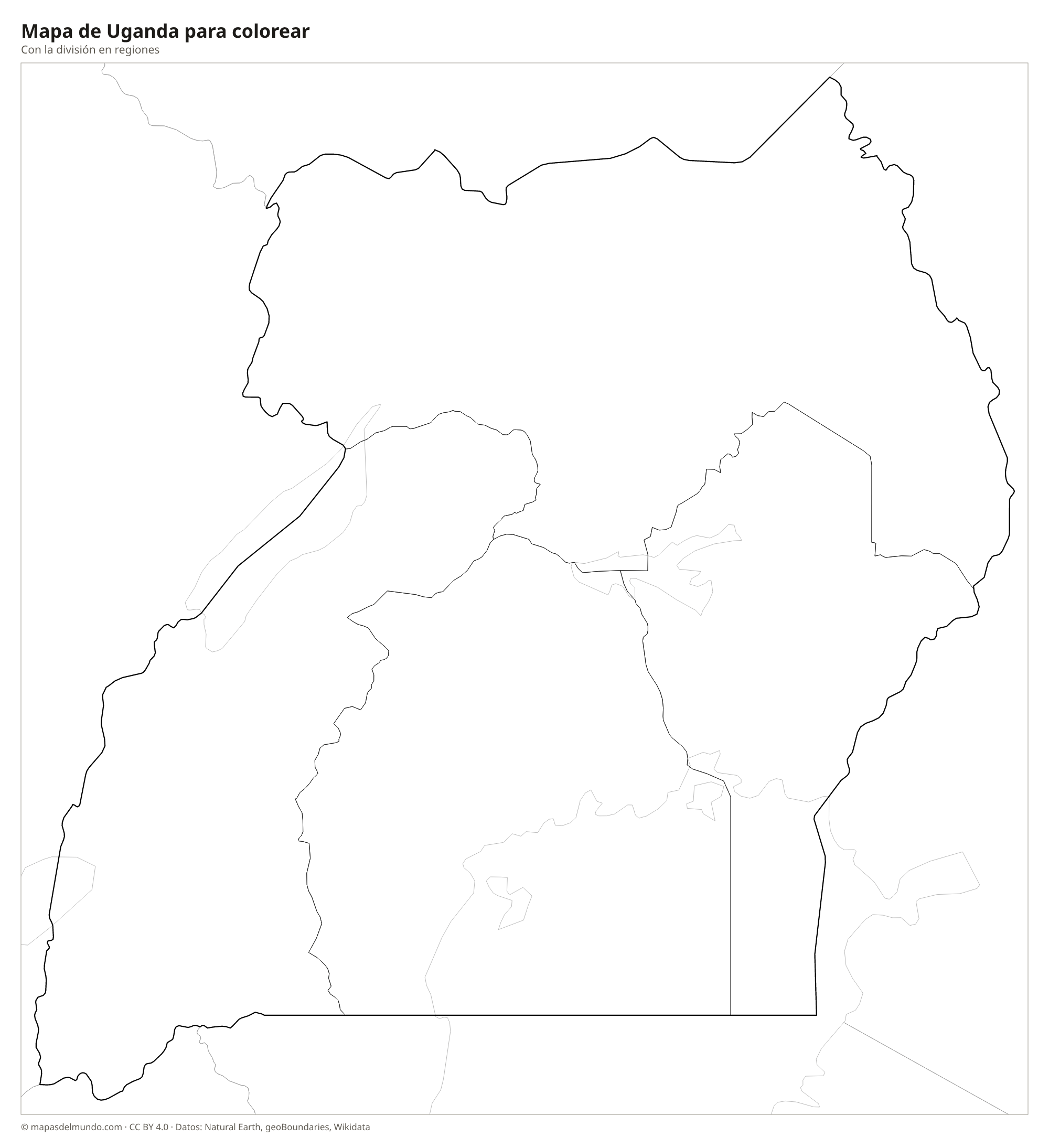 Mapa de Uganda para colorear