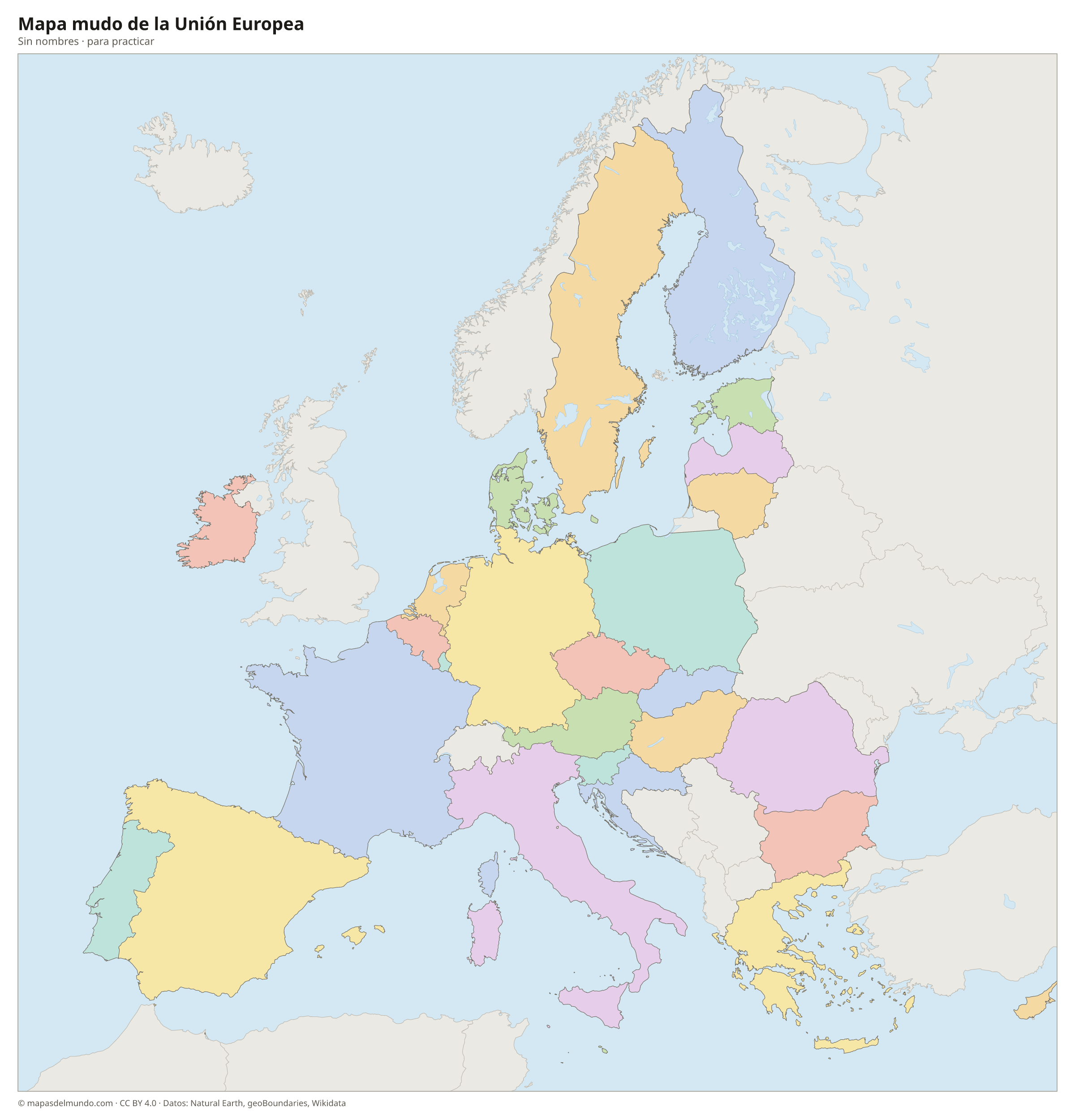 Mapa mudo de la Unión Europea sin nombres