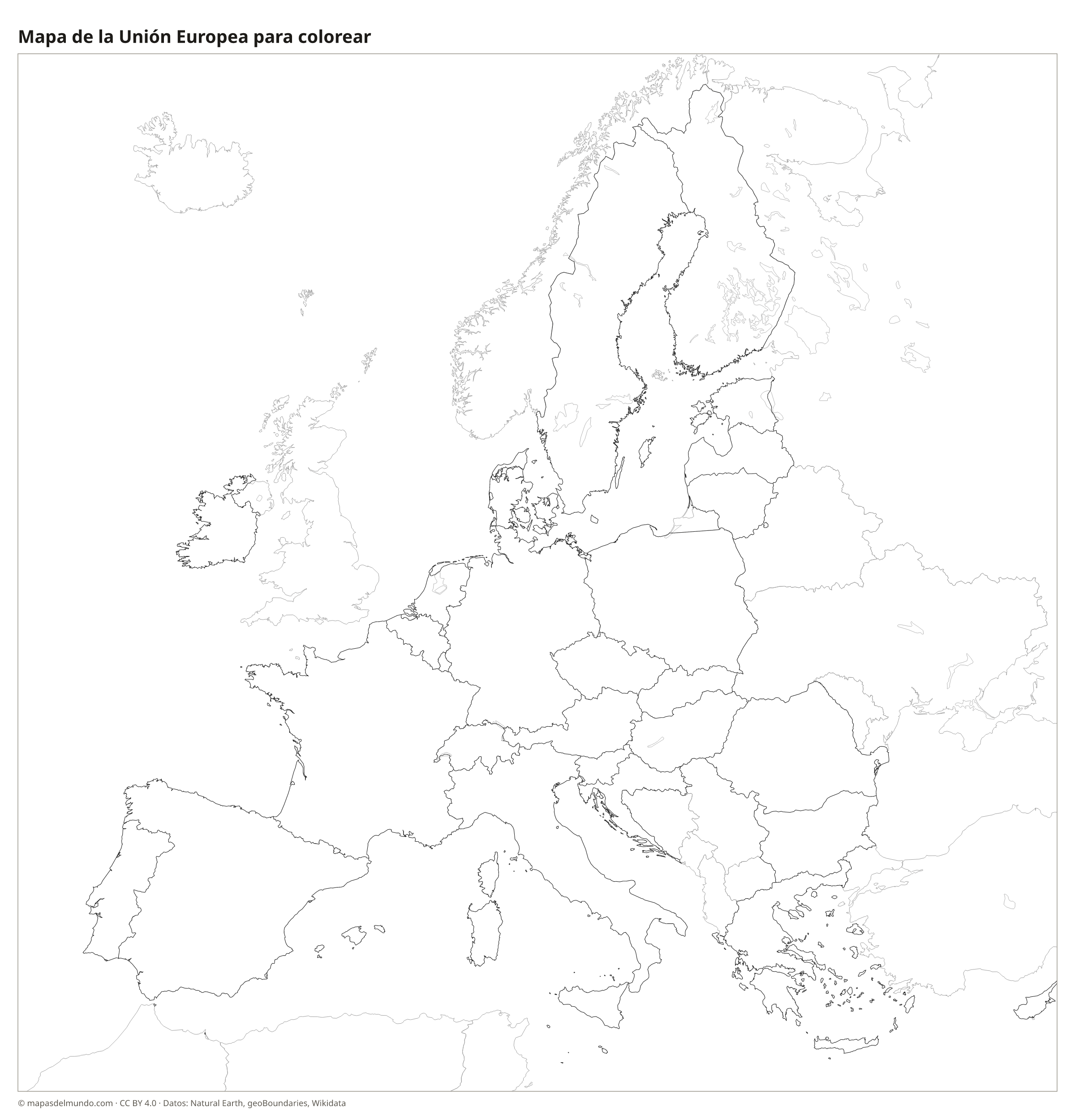Mapa de la Unión Europea para colorear