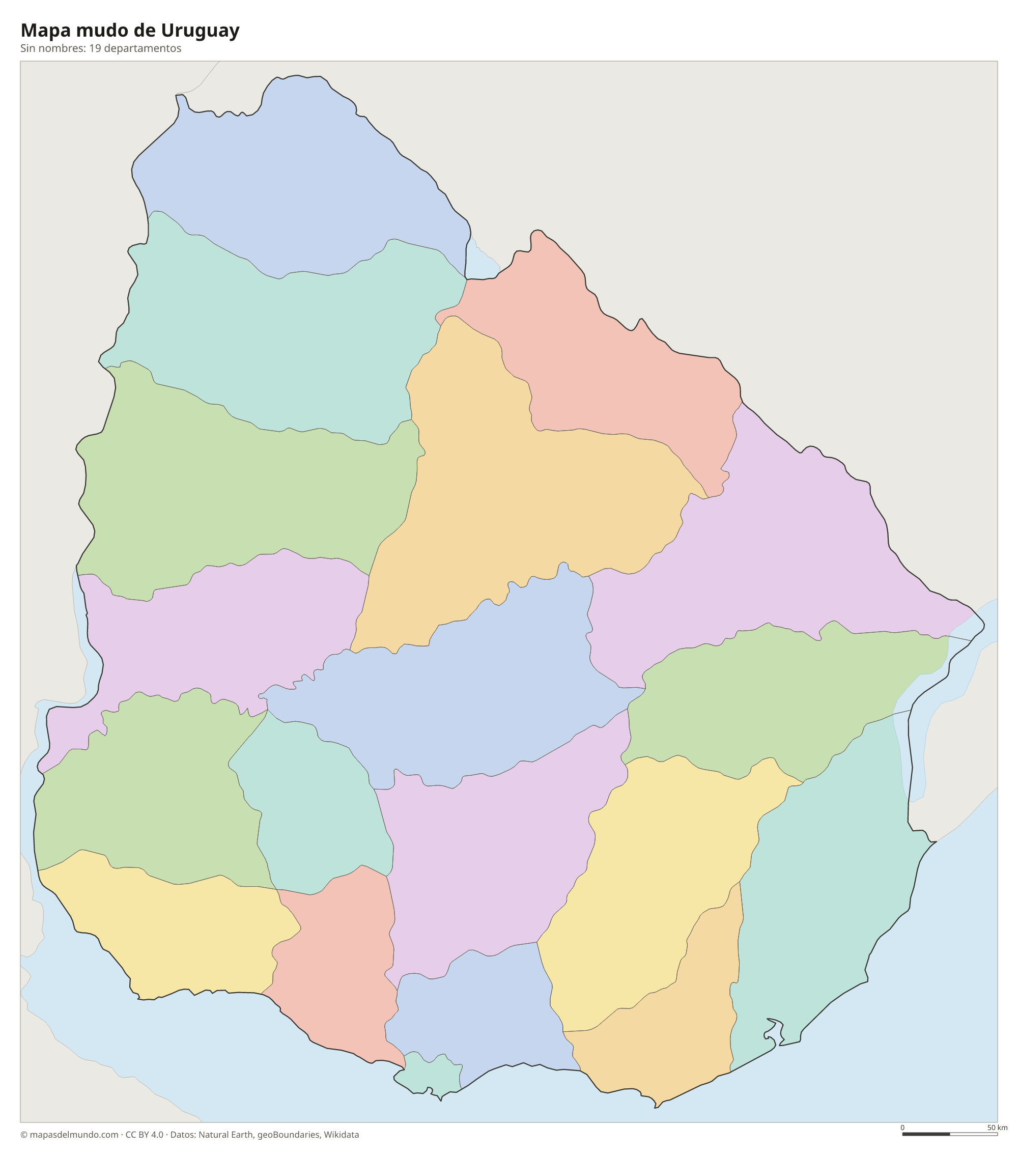 Mapa mudo de Uruguay sin nombres