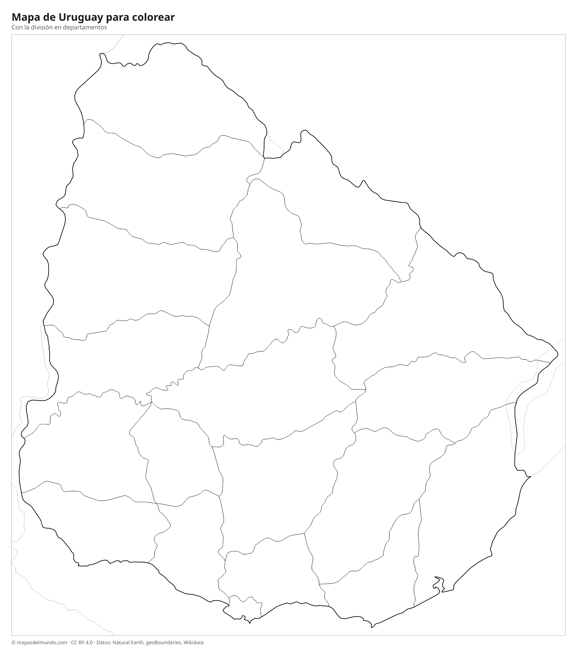 Mapa de Uruguay para colorear