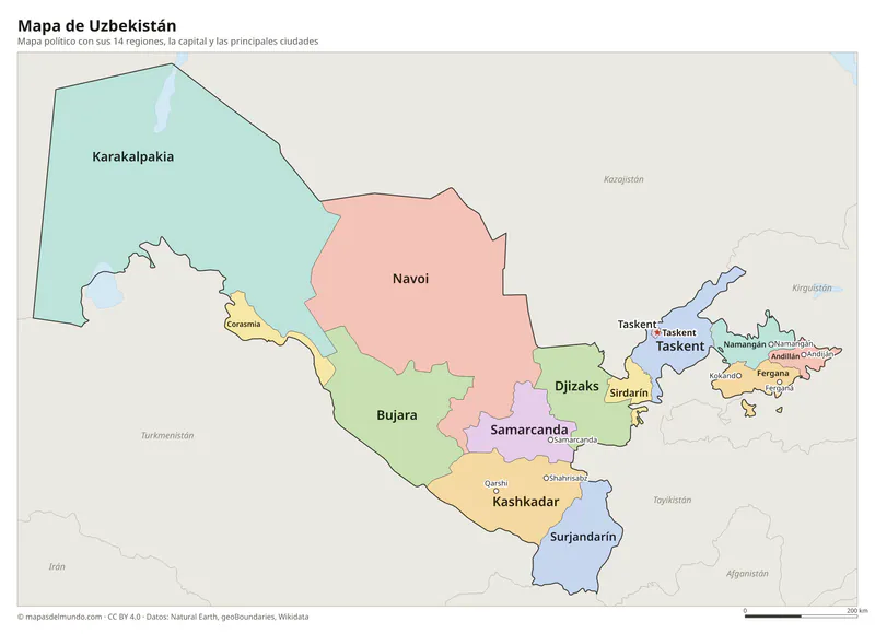 Mapa de Uzbekistán