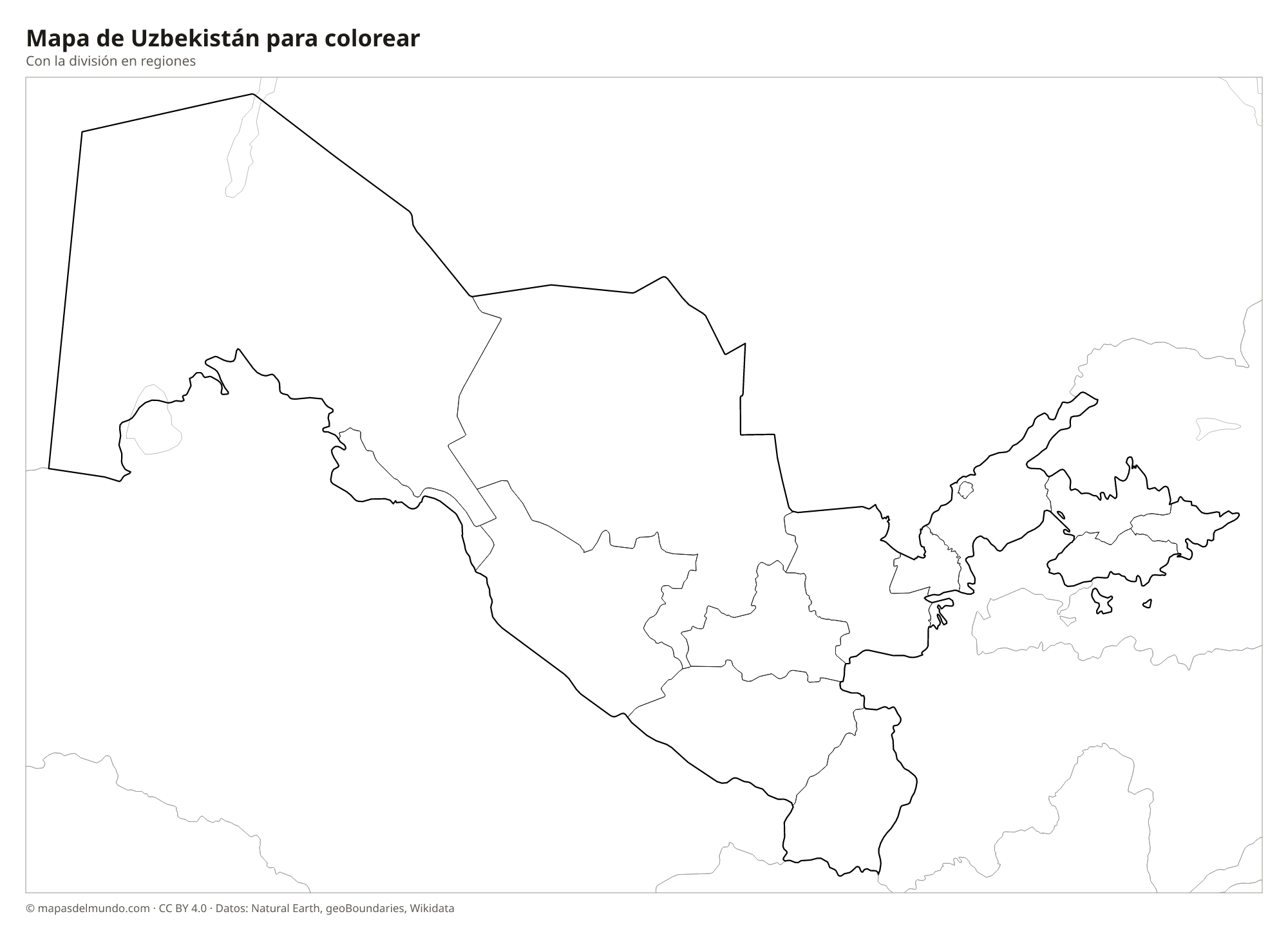Mapa de Uzbekistán para colorear