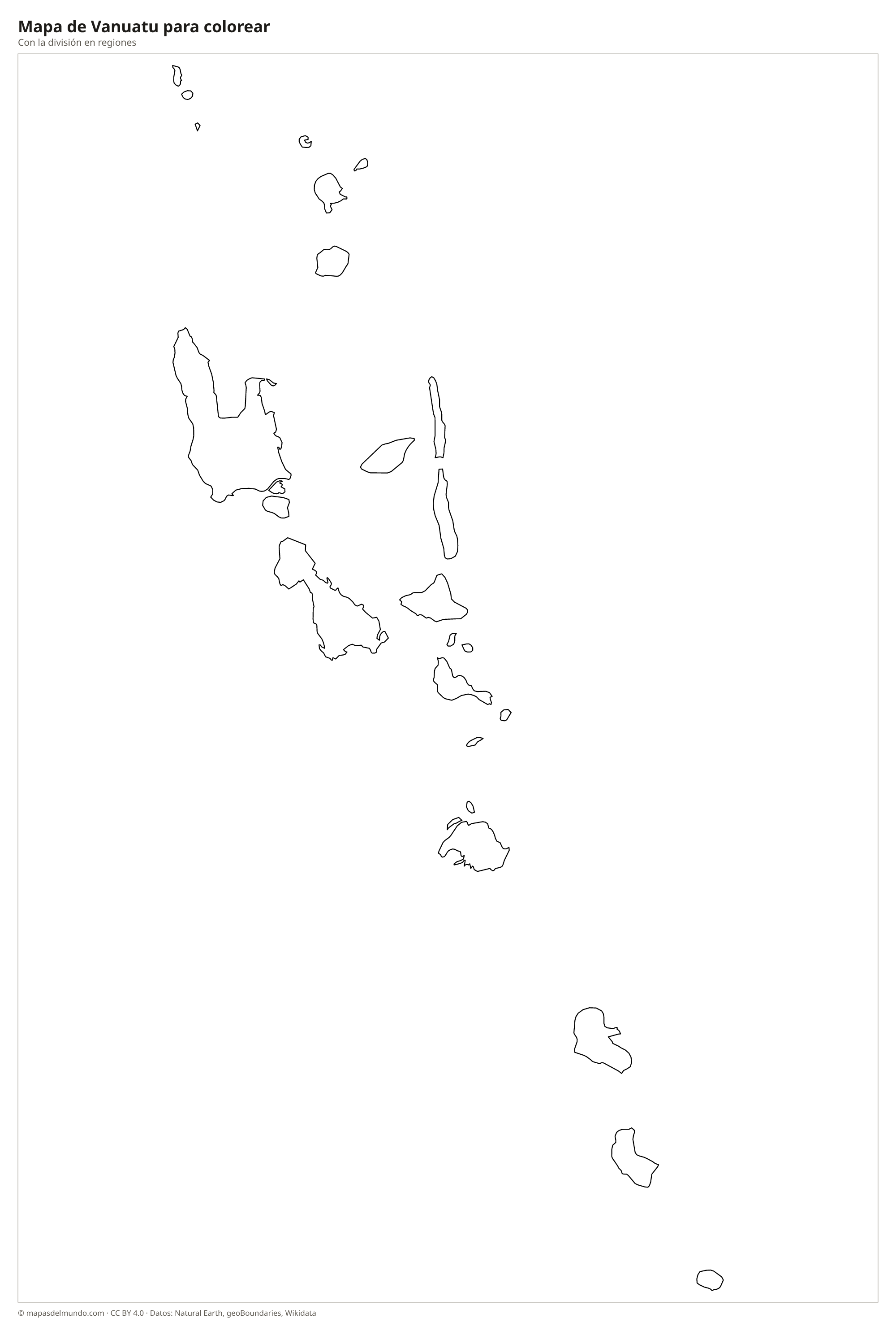 Mapa de Vanuatu para colorear