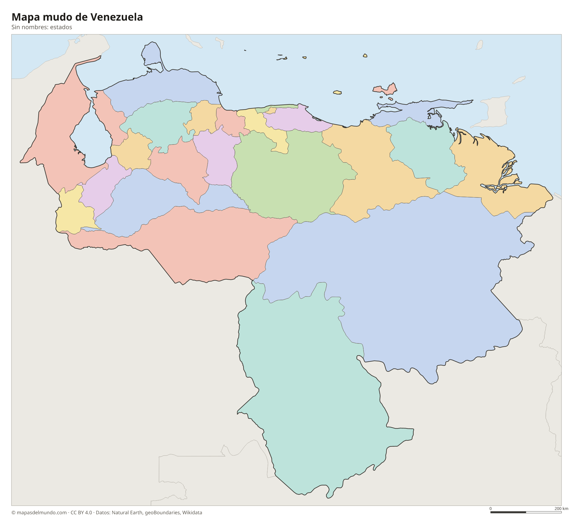 Mapa mudo de Venezuela sin nombres