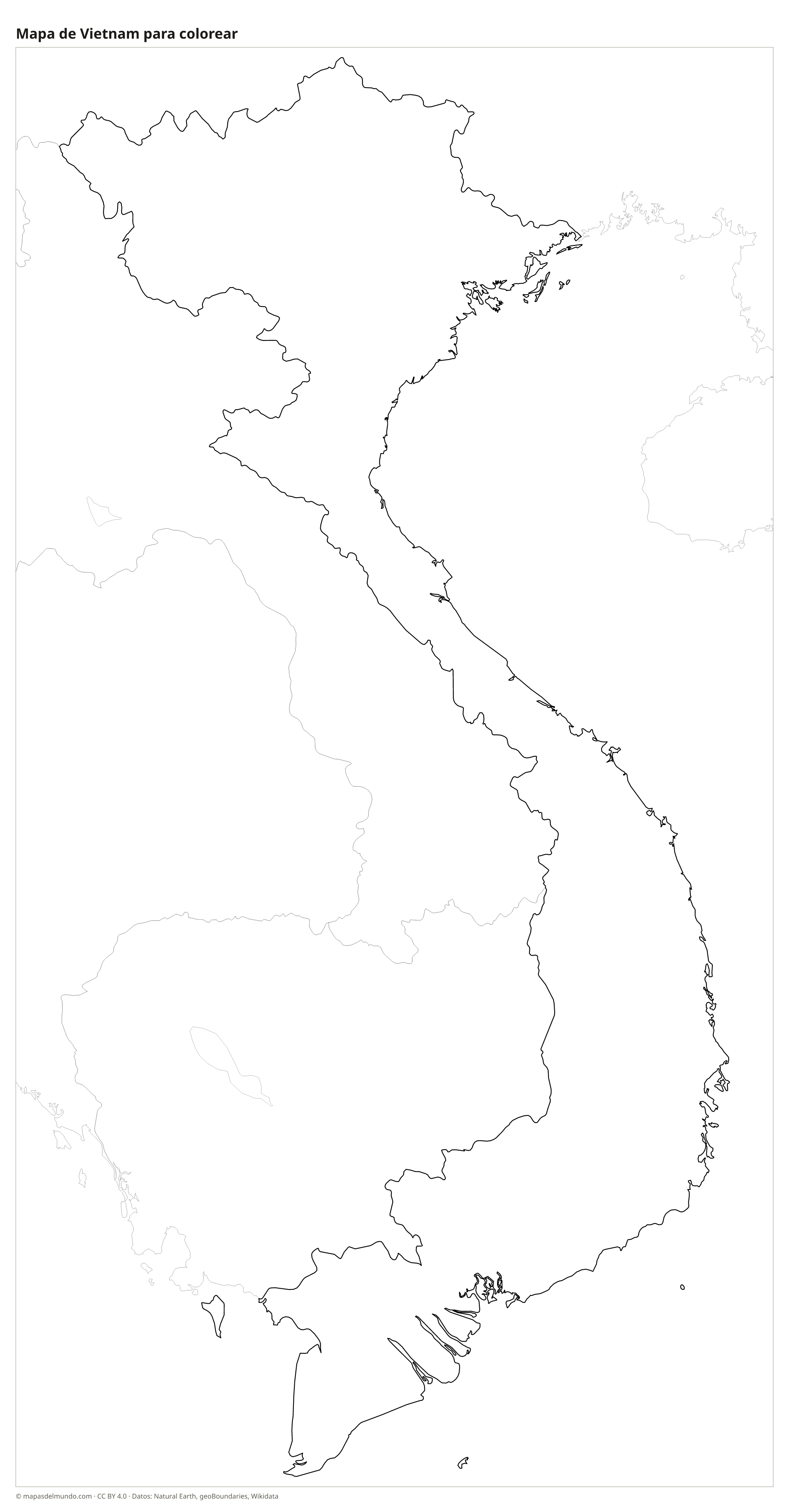 Mapa de Vietnam para colorear