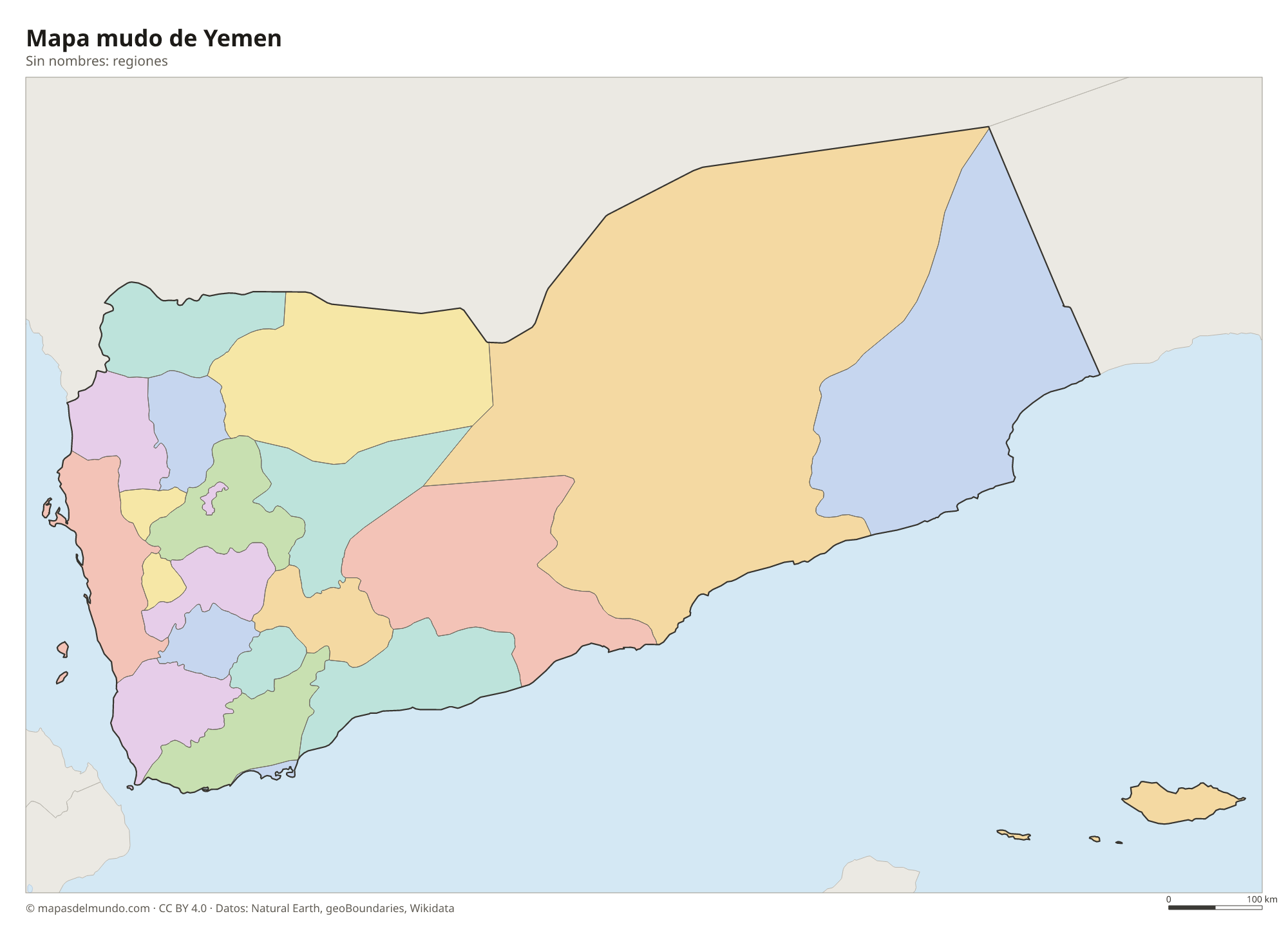 Mapa mudo de Yemen sin nombres
