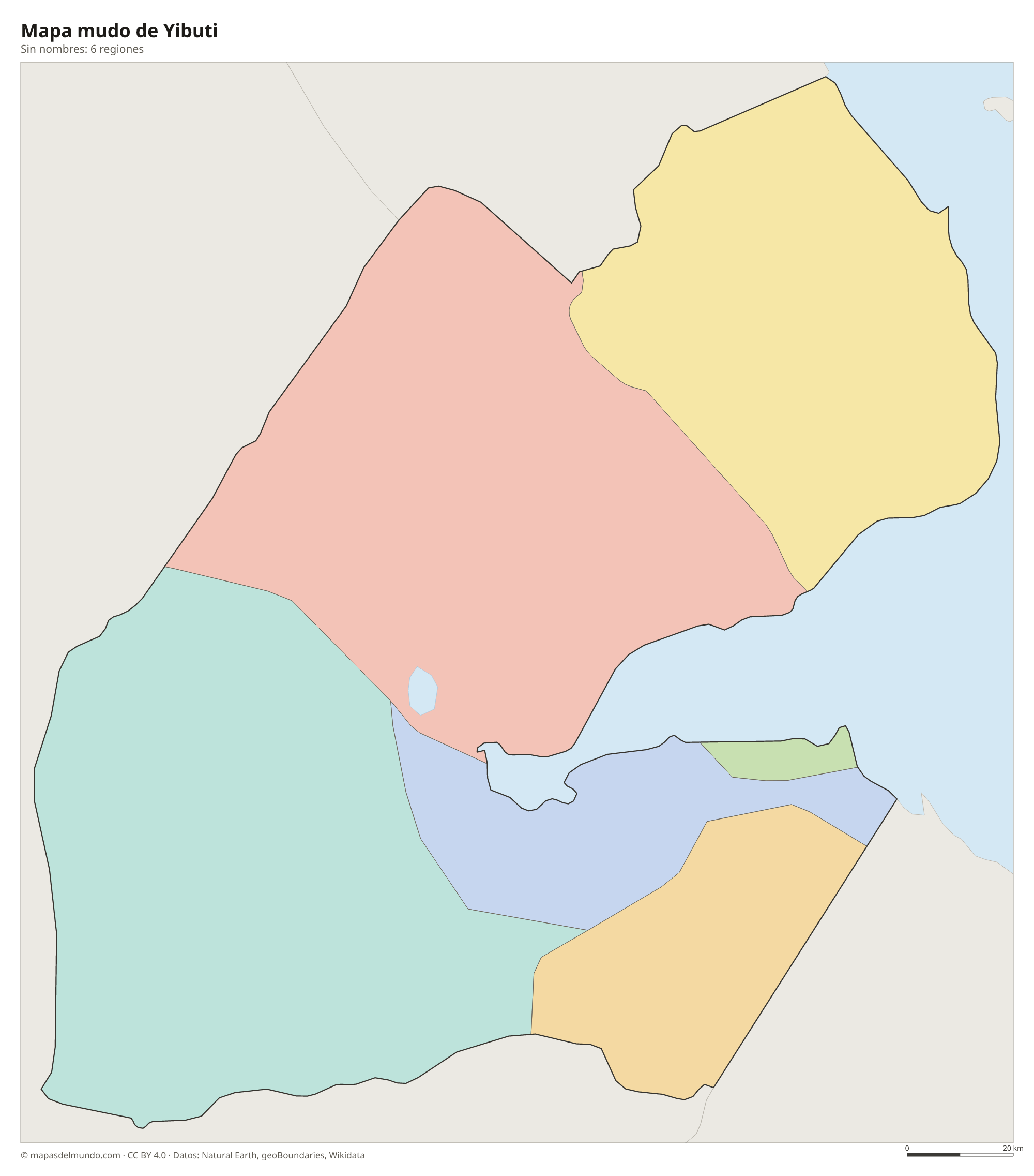 Mapa mudo de Yibuti sin nombres