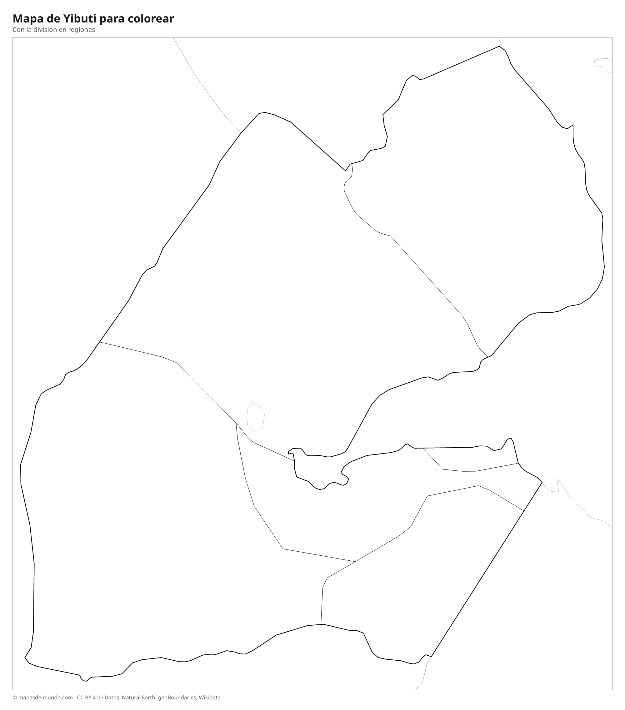 Mapa de Yibuti para colorear