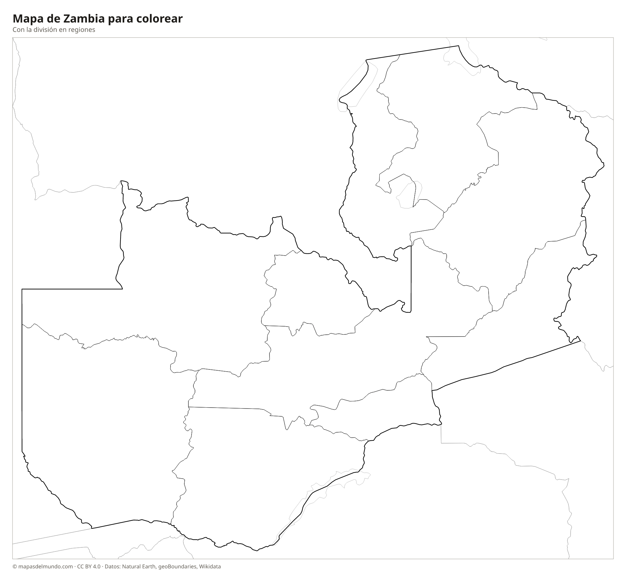 Mapa de Zambia para colorear