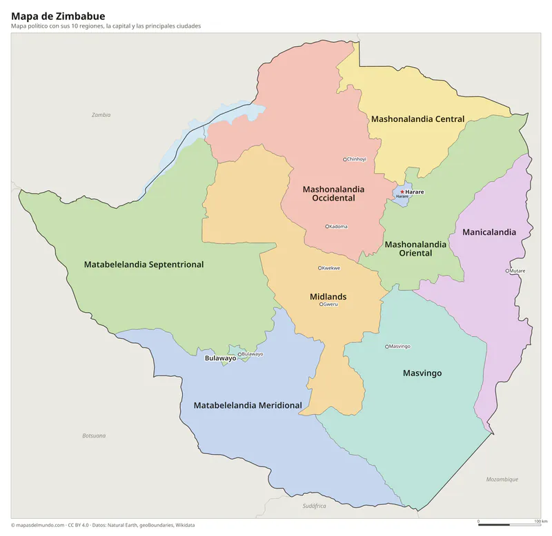 Mapa de Zimbabue