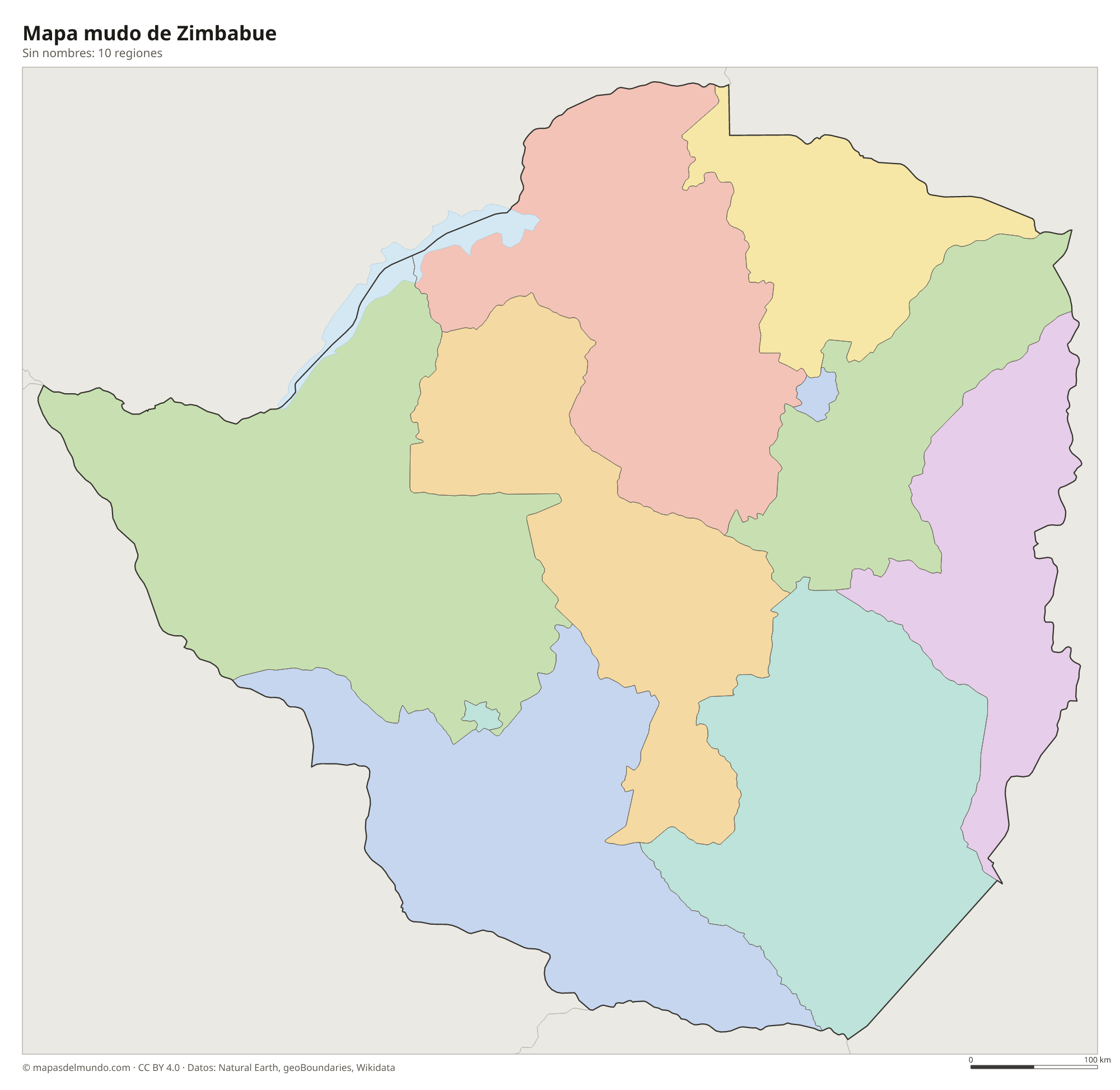 Mapa mudo de Zimbabue sin nombres