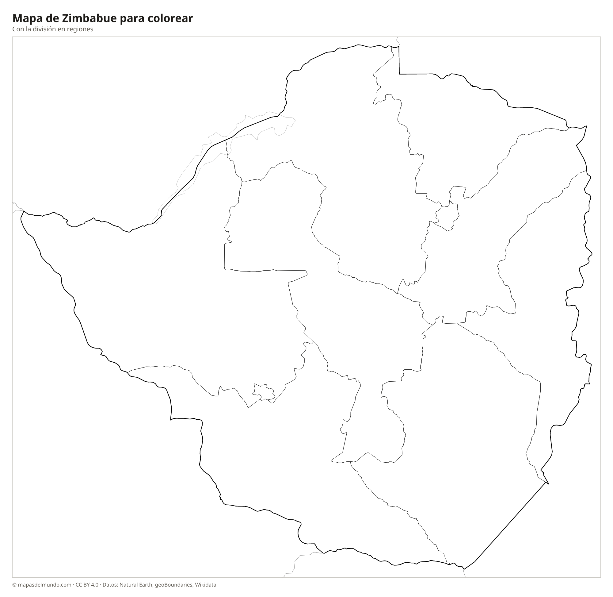 Mapa de Zimbabue para colorear